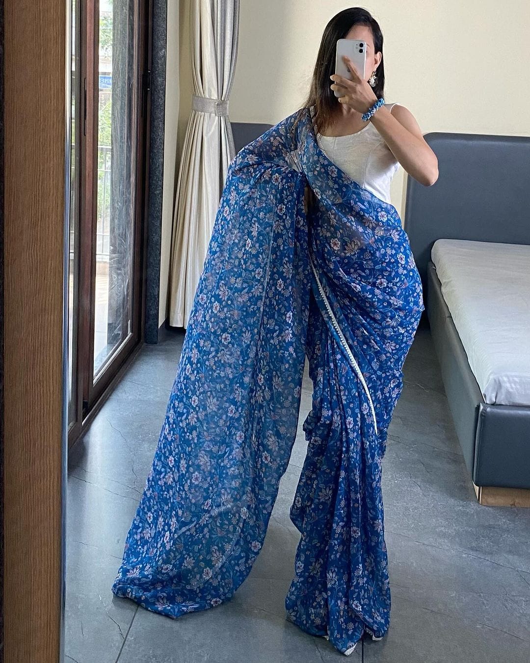 One Minute Ready To Blue Grass  Pure Soft Georgette Silk Saree