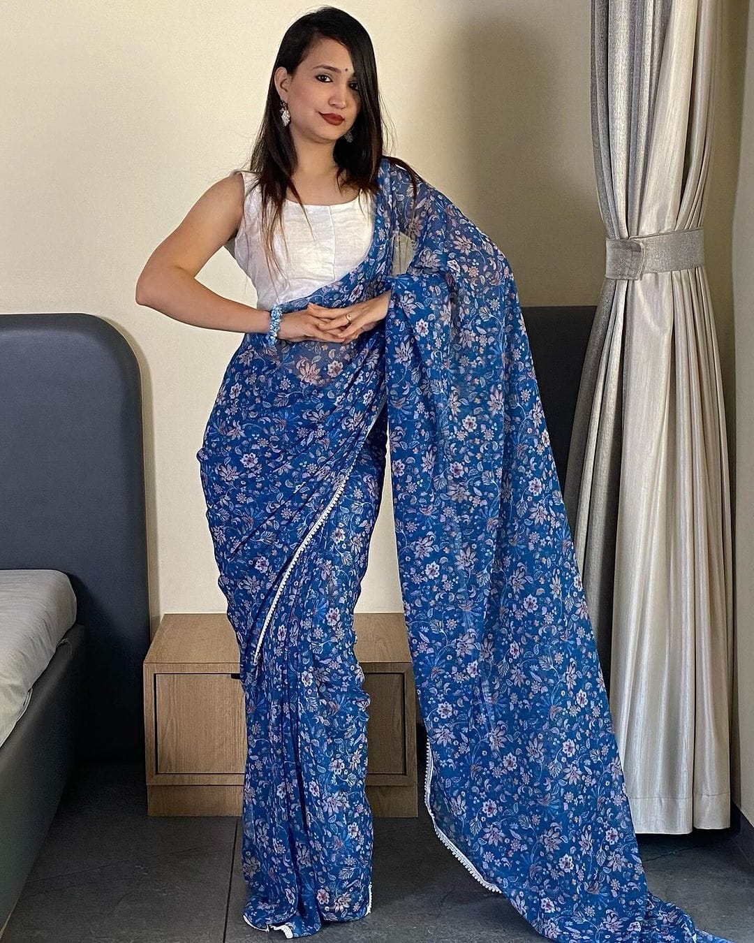 One Minute Ready To Blue Grass  Pure Soft Georgette Silk Saree