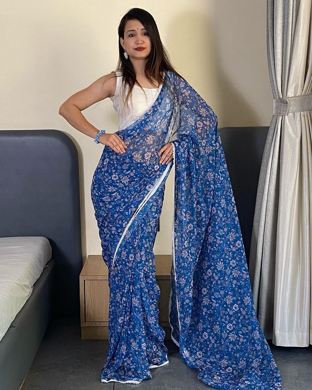 One Minute Ready To Blue Grass  Pure Soft Georgette Silk Saree