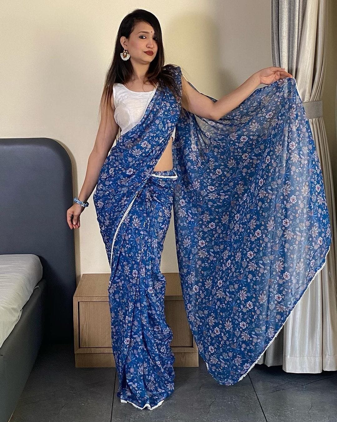 One Minute Ready To Blue Grass  Pure Soft Georgette Silk Saree