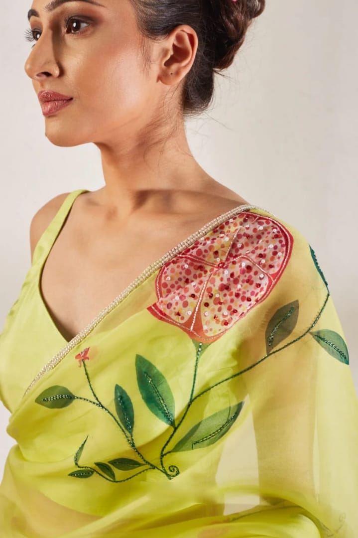 New One Minute Ready To Wear Soft Organza Silk Saree with Beautiful Hand Worked Moti And Val Work With Same Handworked Stiched Blouse