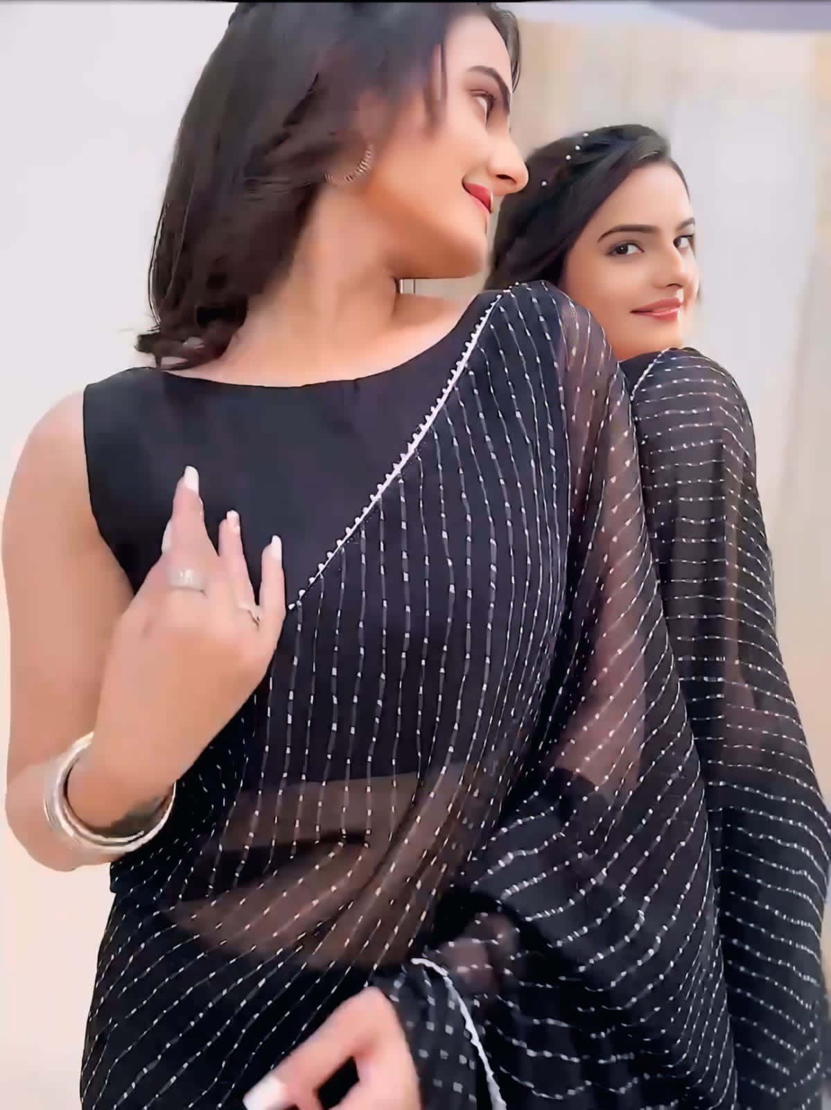 New One Minute Ready To Wear Black Colour Laheriya Bandhani Design Pure Soft Georgette Saree With Black Unstitched Blouse