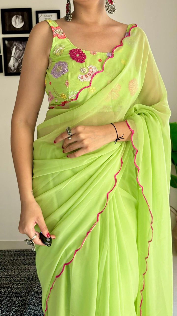 One Minute Ready To Wear Nature's Embrace Elegance Pure Soft Georgette Silk Saree