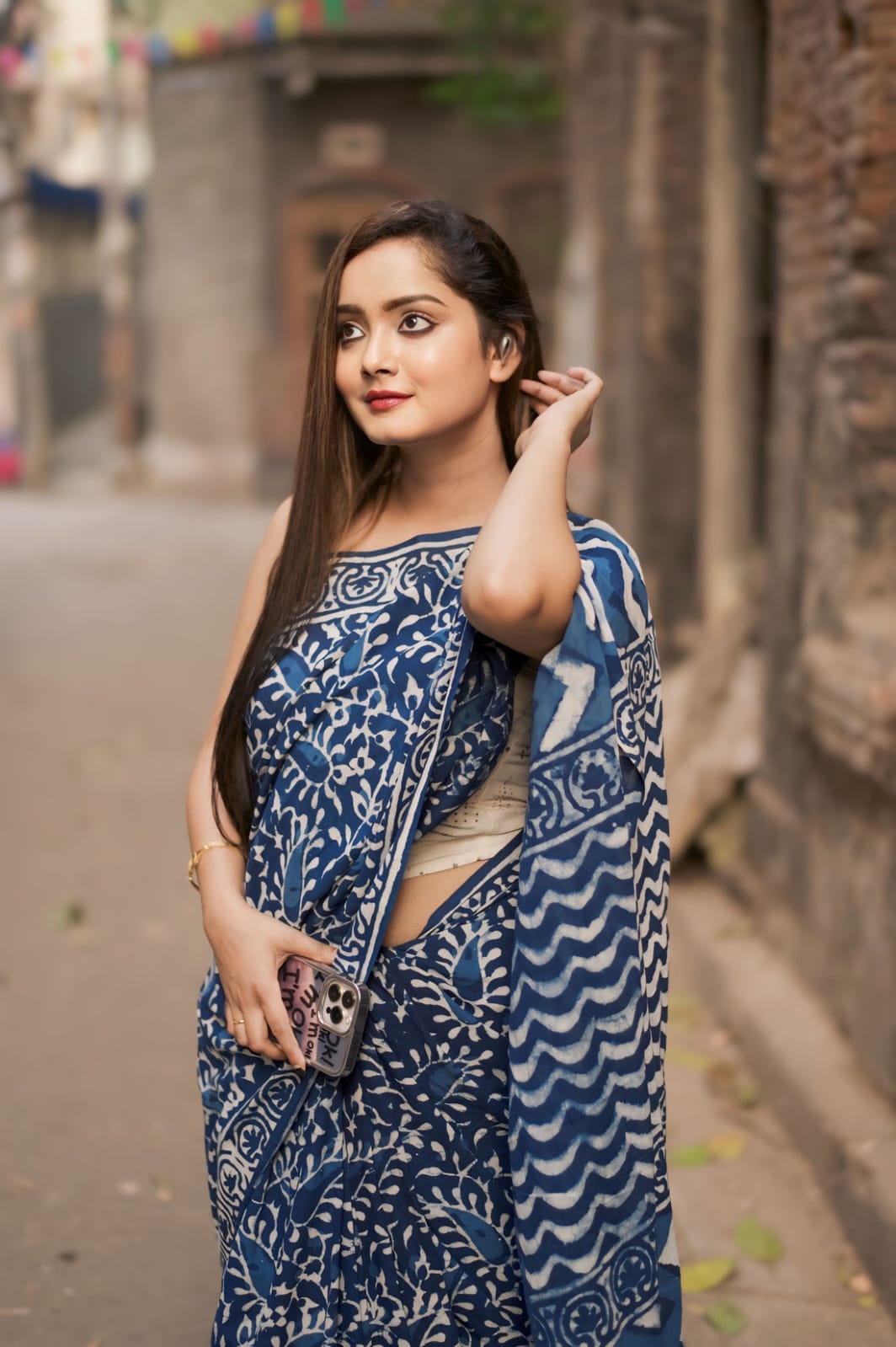 New One Minute Ready To Wear Dark Blue Pure Soft Linen Silk Saree With White Unstiched Blouse Piece