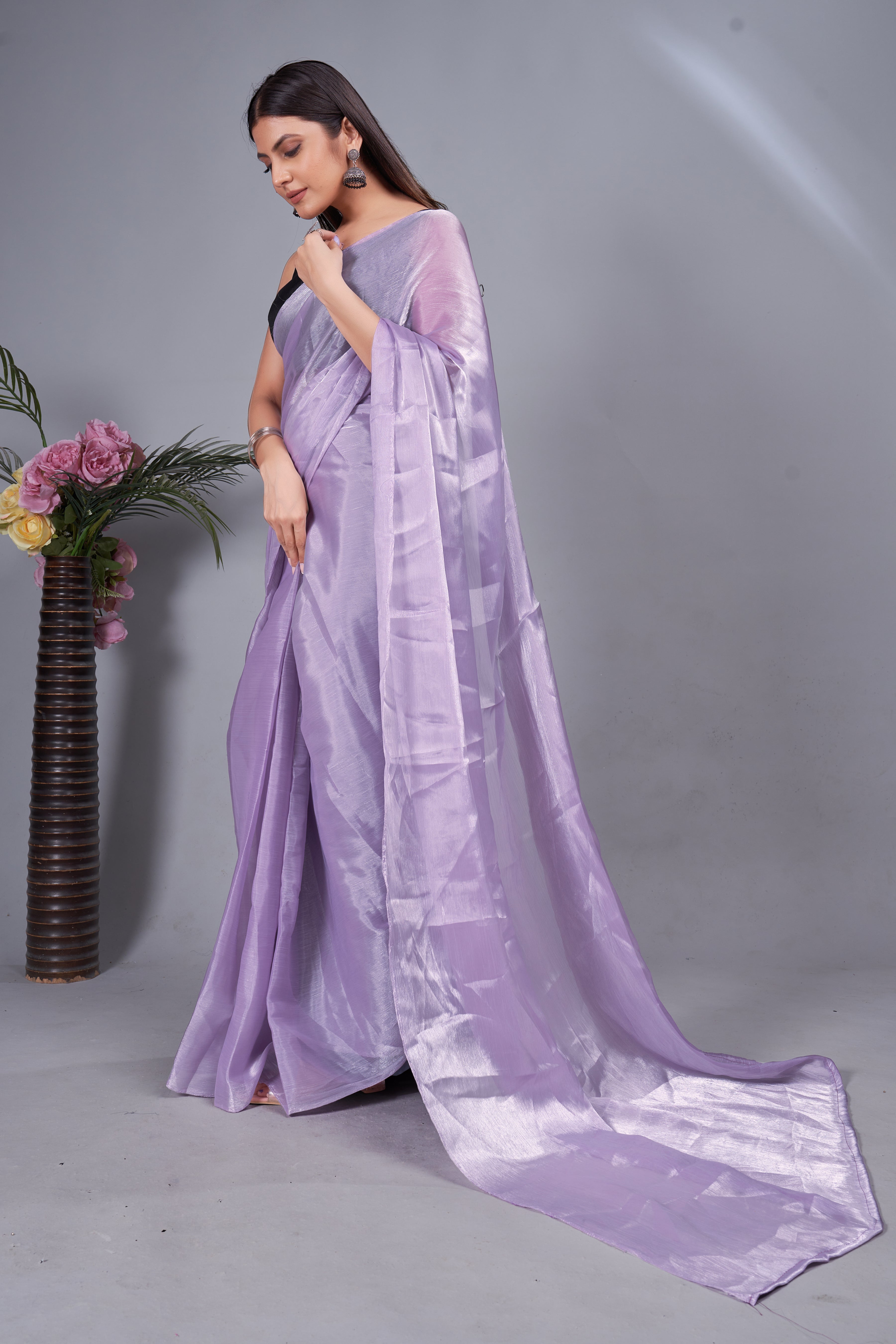 Meera One Minute Ready To Wear Purple Saree With Unstiched Blouse