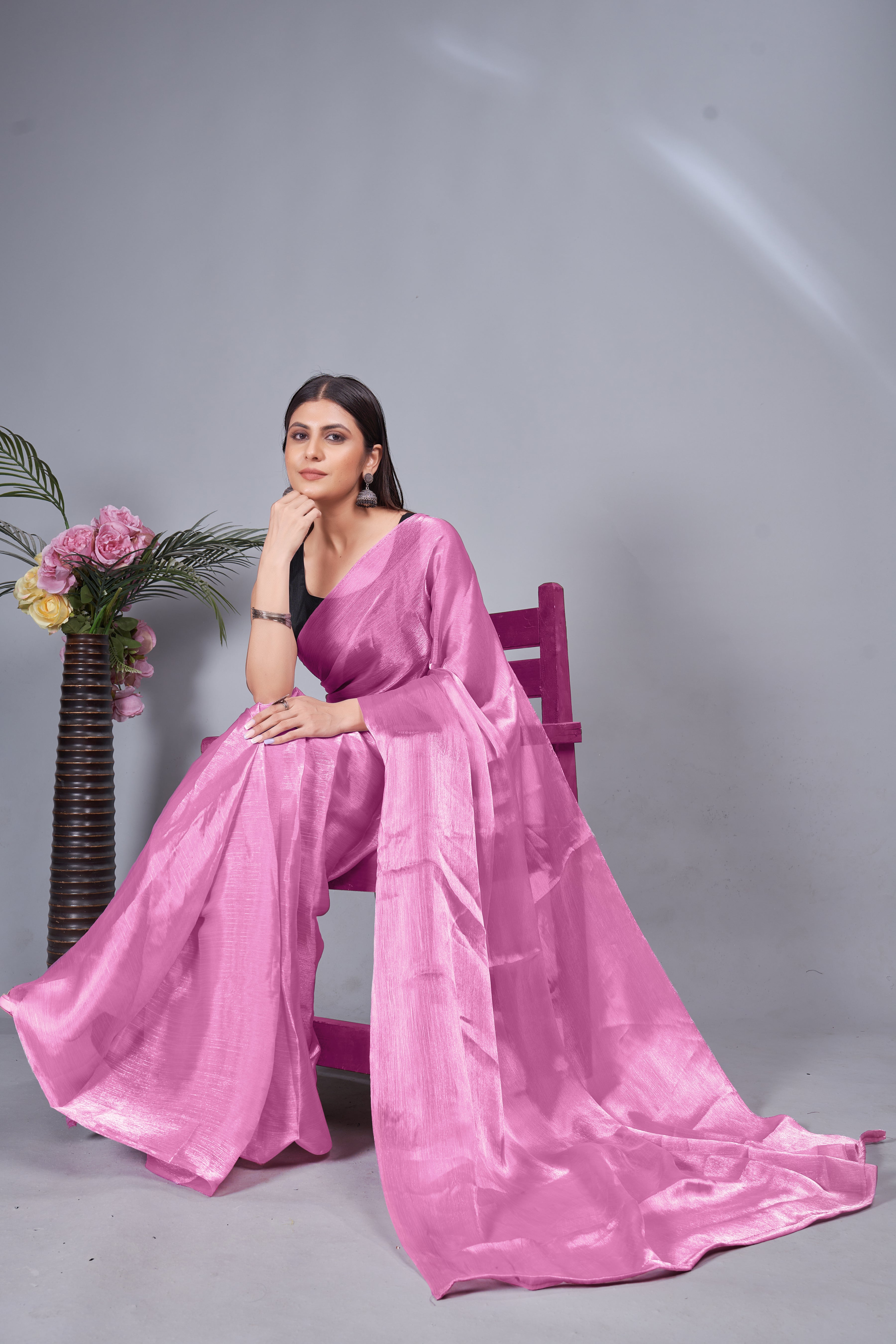 Meera One Minute Ready To Wear Pink Saree With Unstiched Blouse