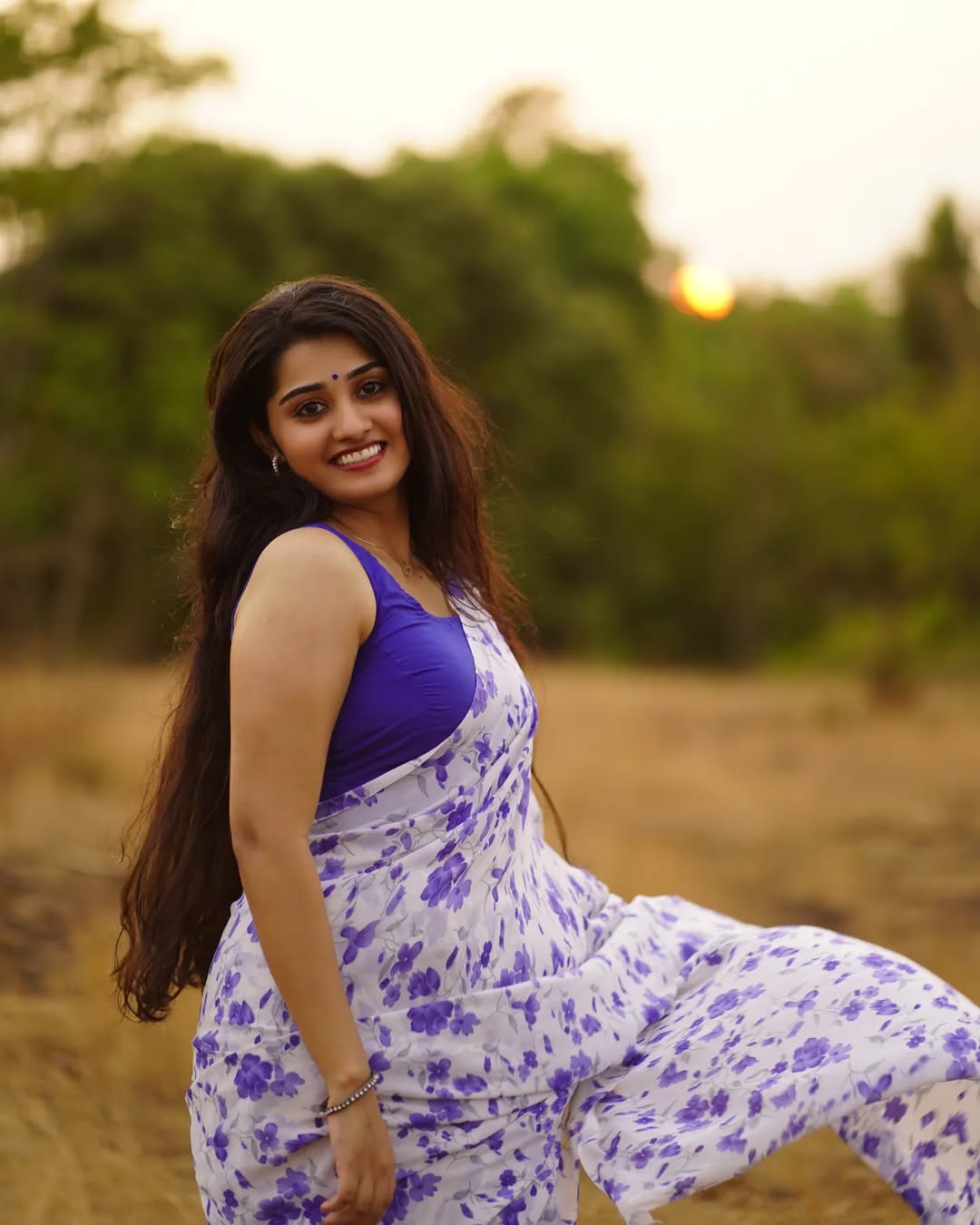 New One Minute Ready To Wear Purple Colour Flowers Design  Pure Soft Georgette Saree With Purple Unstitched Blouse