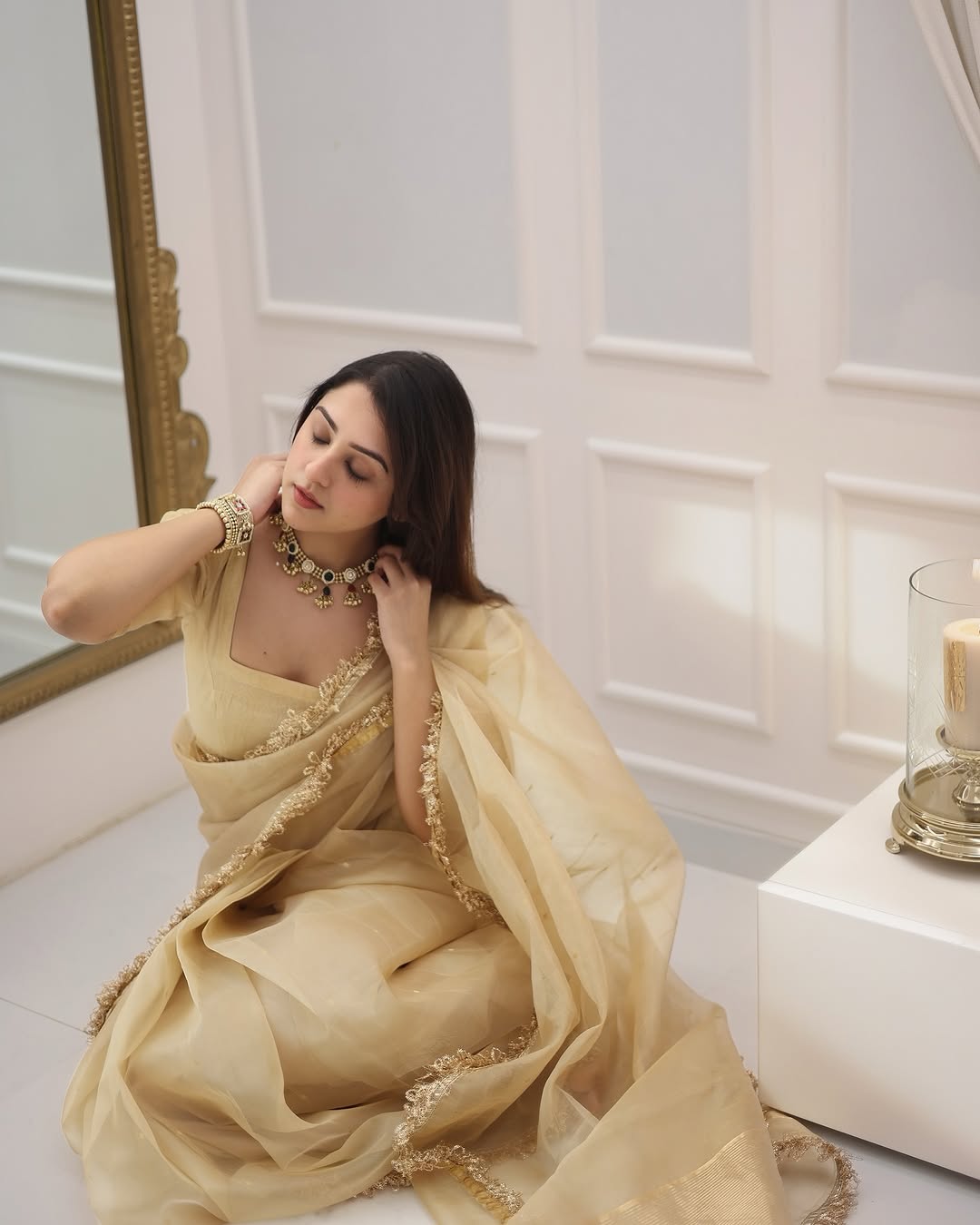 New Pure Cotton Silk Gold Saree With Beautifu Gold Colour Lace  Border With Same Modeling Gold Colour ace Border Blouse Piece