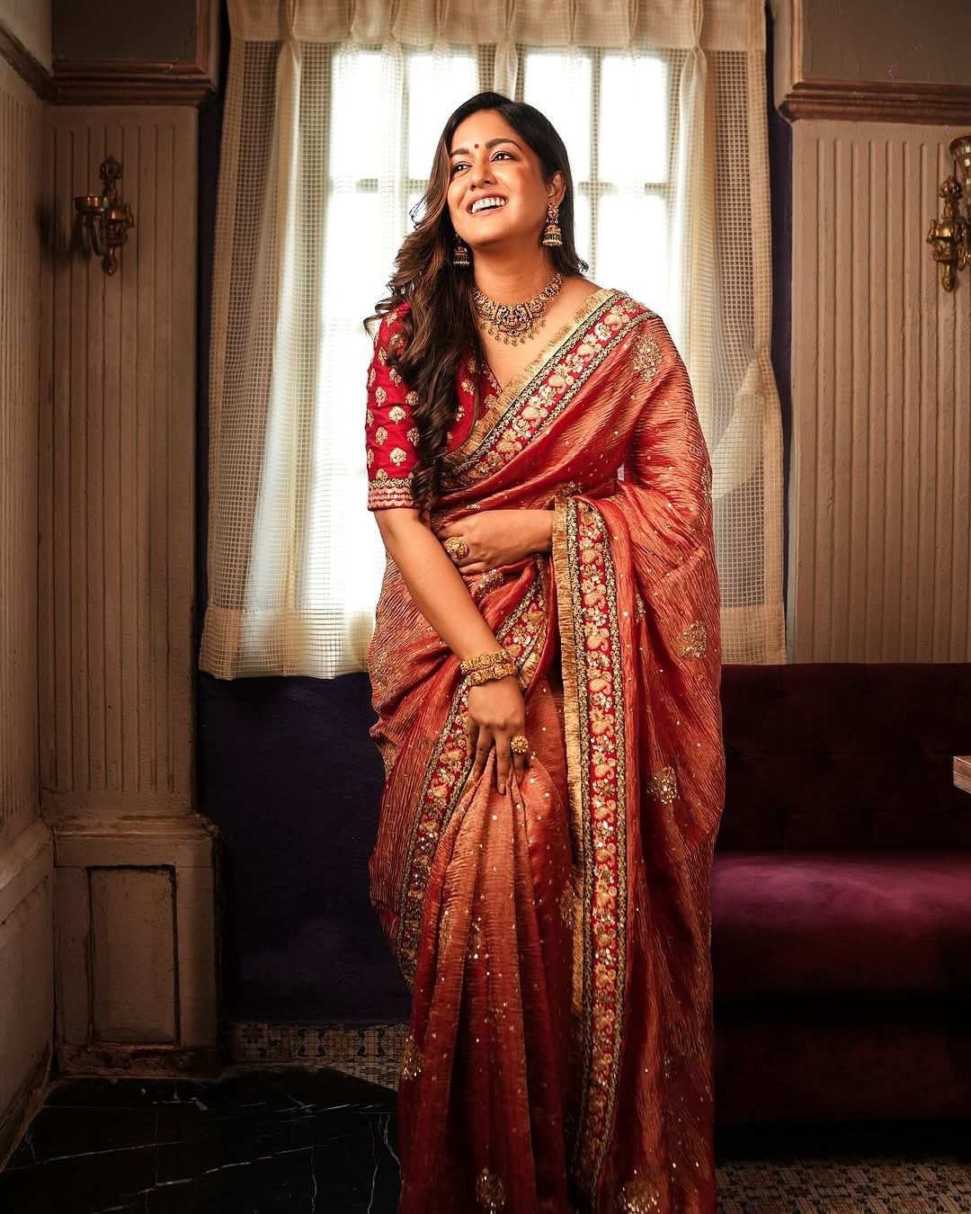 New Designer Banarasi Crush Saree With Sequence And Cording  Embroidery Along With Fancy Lace Border With Banglori Silk Unstiched Blouse Piece