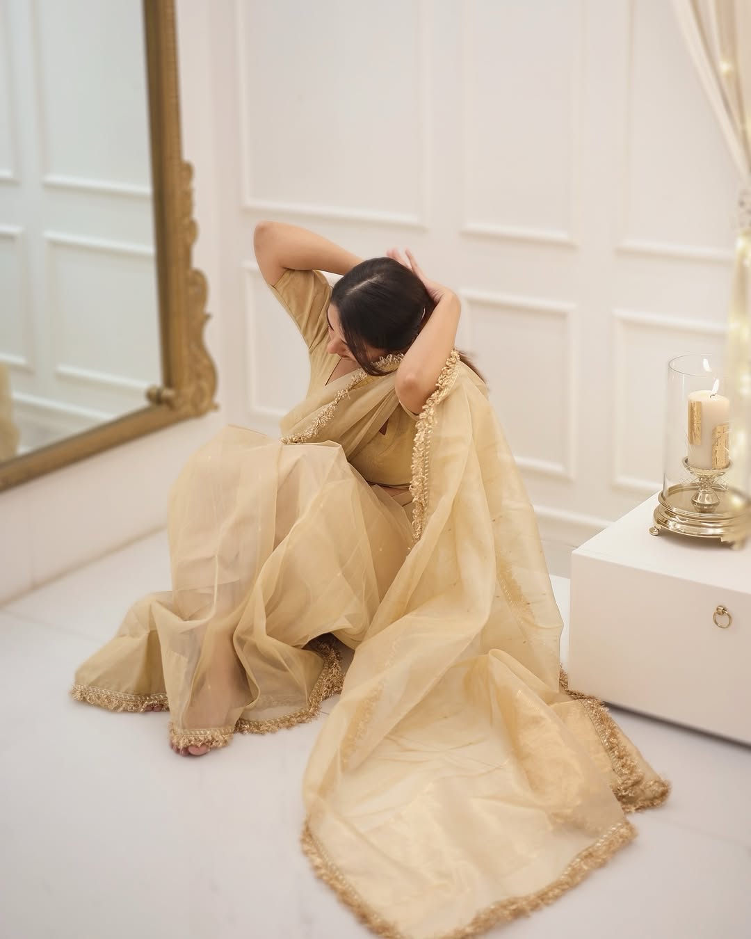 New Pure Cotton Silk Gold Saree With Beautifu Gold Colour Lace  Border With Same Modeling Gold Colour ace Border Blouse Piece