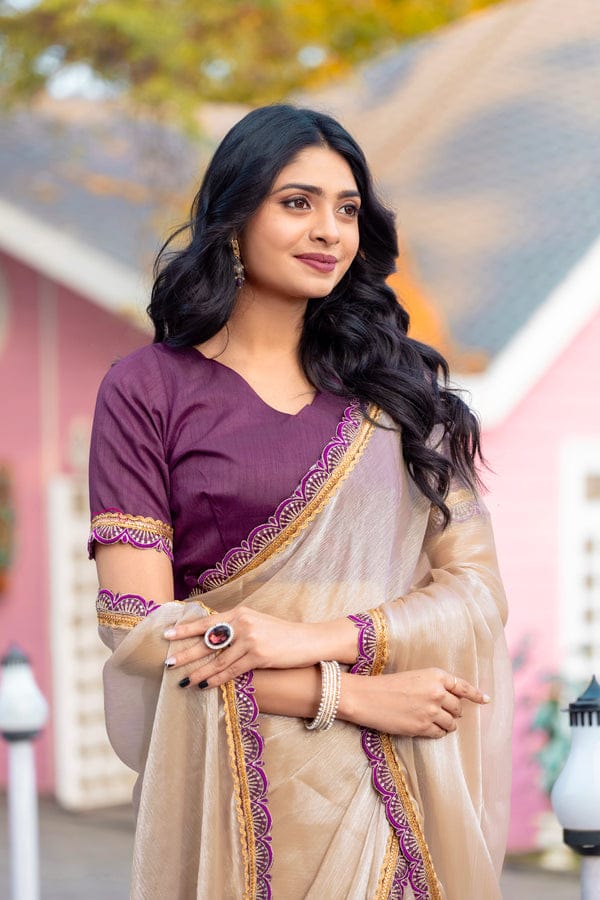 New designer Pure Errode Silk Cream Saree With Beautiful Embroidery Lace Border With Same Modeling Embroidery Sequence Lace Border Blouse Unstiched Piece