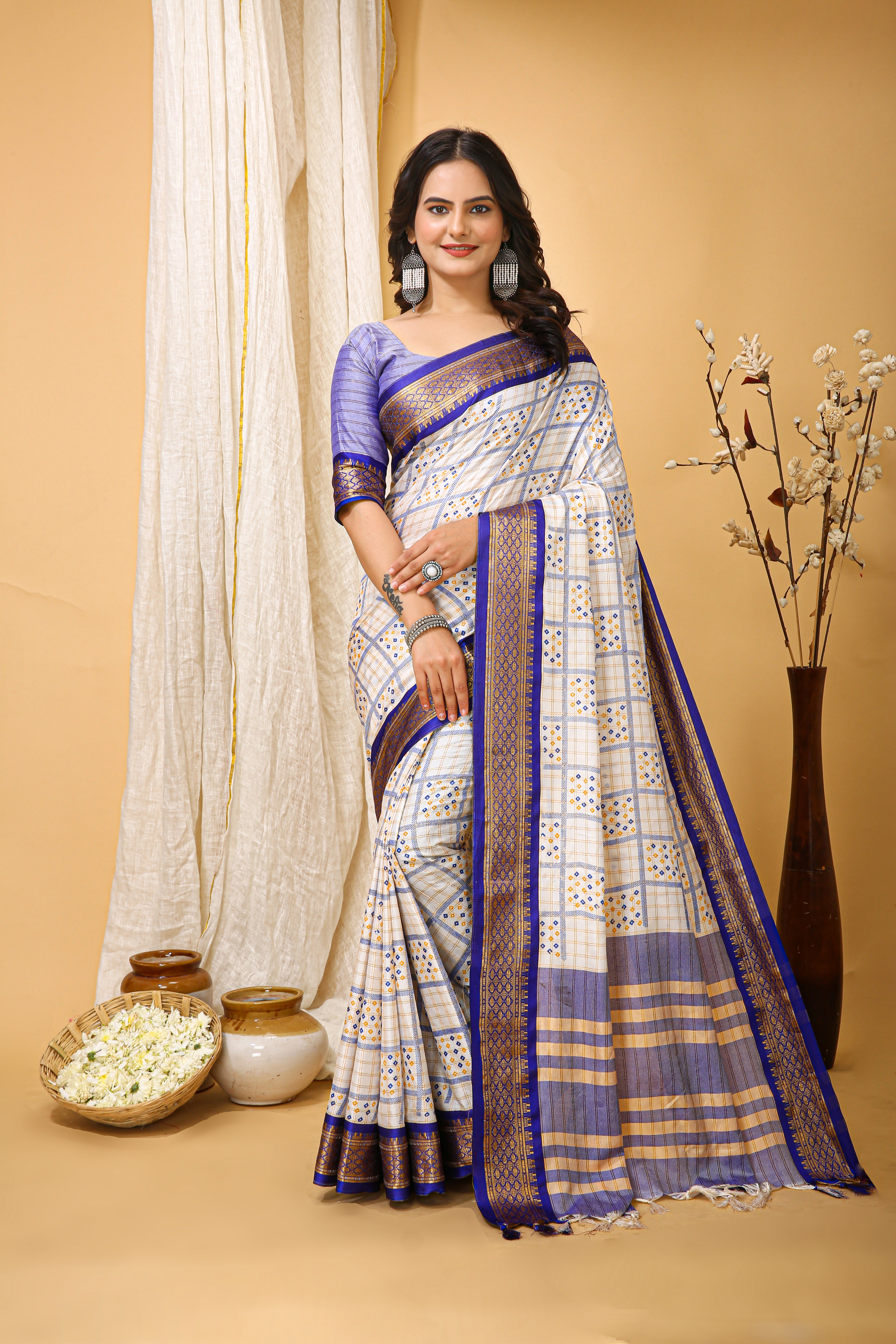 SOFT COTTON SILK BANDHEJ PRINTED DARK PURPLE BODERED SAREE WITH PURE ZARI WORK & BEAUTIFUL JECARD BORDER UNSTICHED BLOUSE