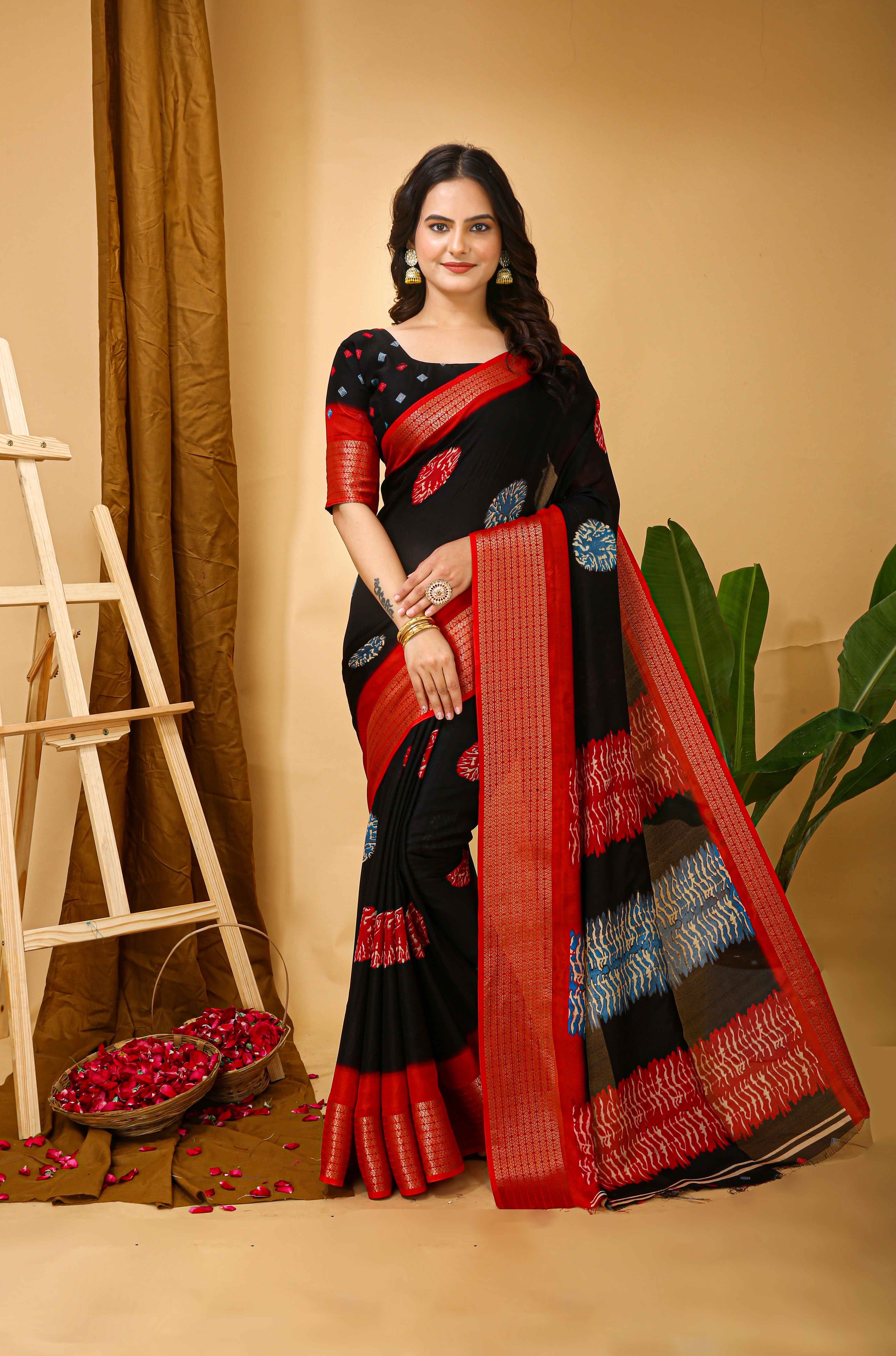 New Fancy Soft Marshmallow Black Saree With Unstiched Blouse