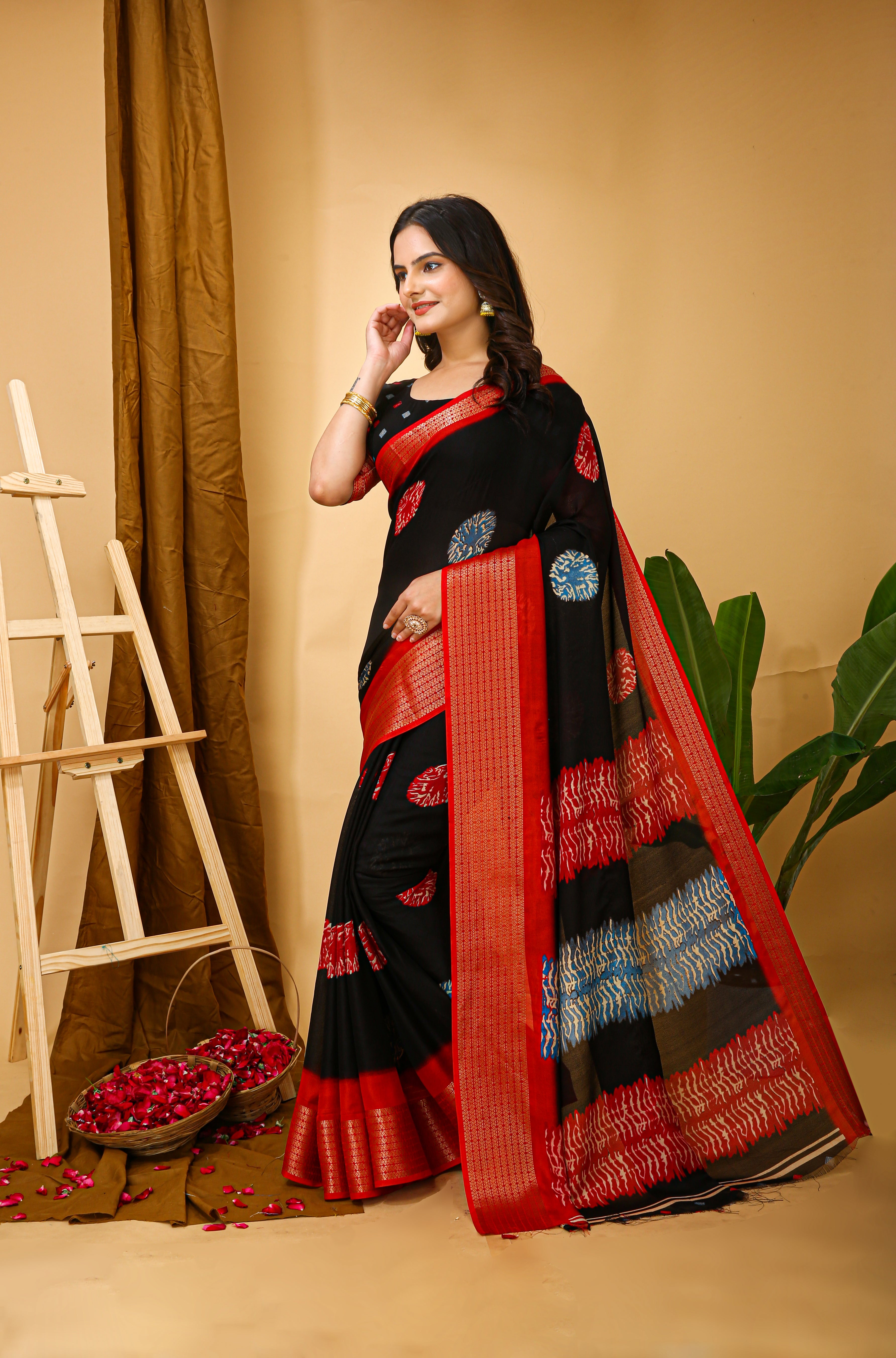 New Fancy Soft Marshmallow Black Saree With Unstiched Blouse