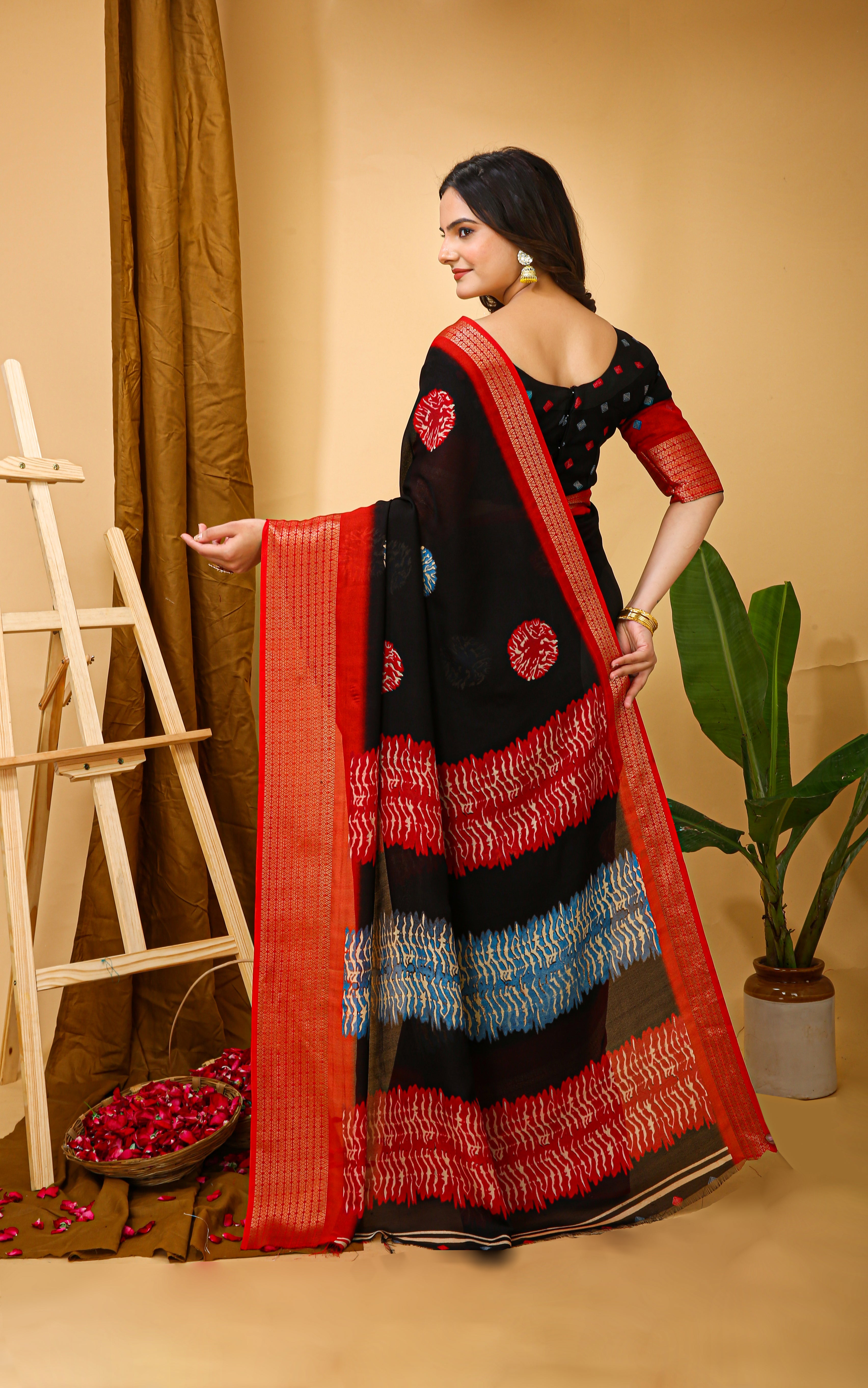 New Fancy Soft Marshmallow Black Saree With Unstiched Blouse