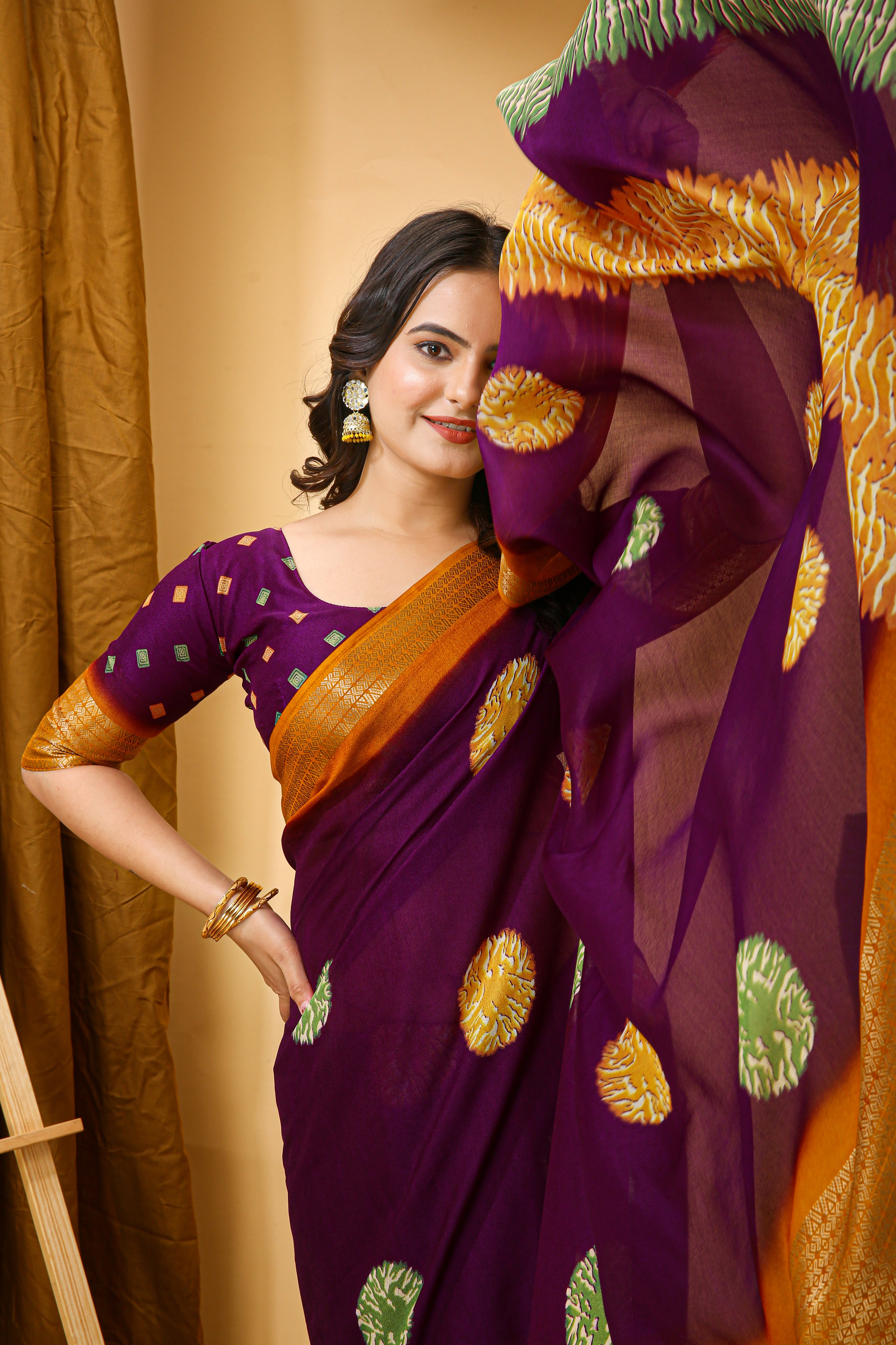 New Fancy Soft Marshmallow Wine Saree With Unstiched Blouse