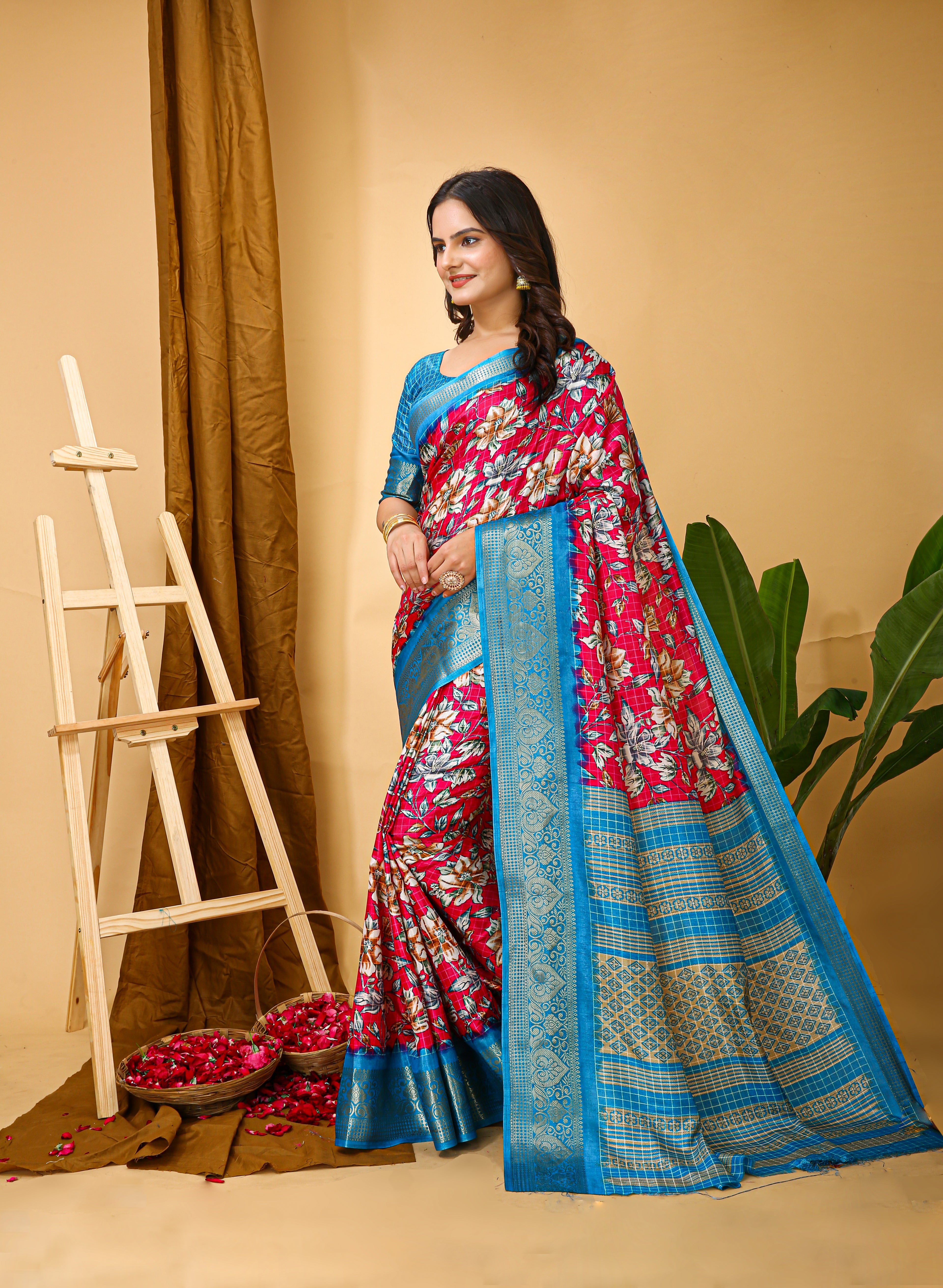 New Enchanting Soft Cotton Sky Blue Bordered Pink Saree With Unstiched Blouse