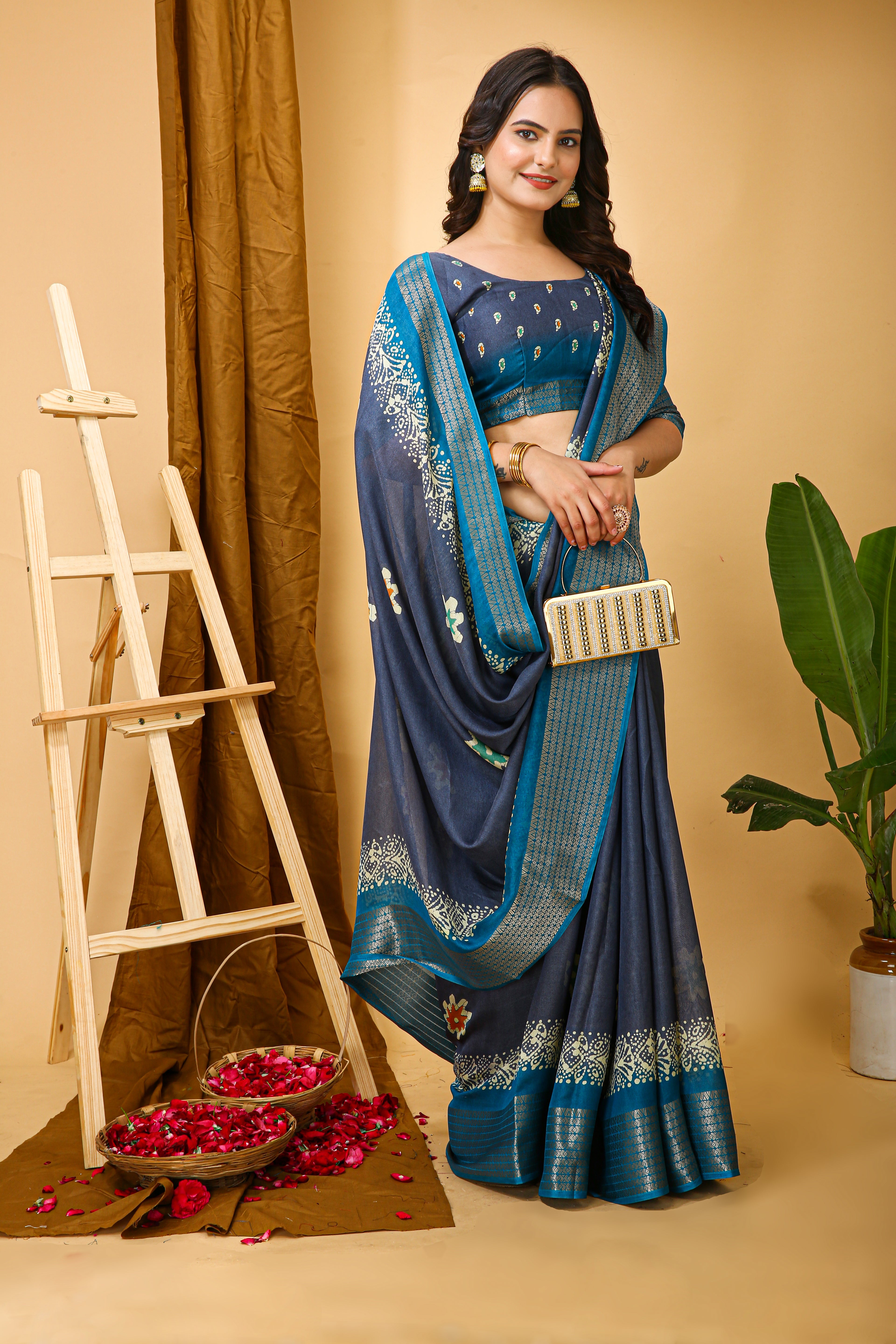 New Enchanting Fancy Soft Marshmallow Sky Blue Bodered Grey Saree With Unstiched Blouse