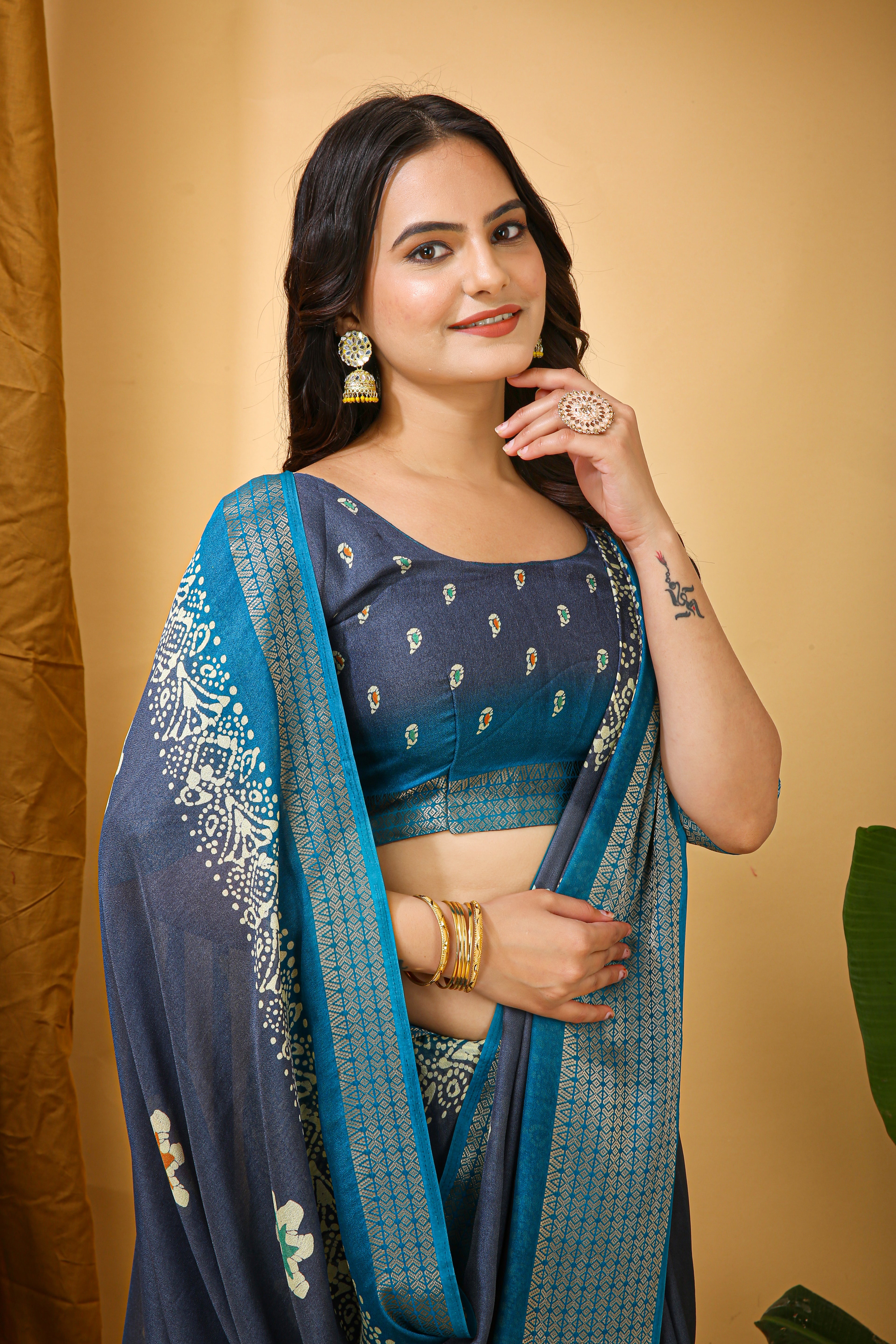 New Enchanting Fancy Soft Marshmallow Sky Blue Bodered Grey Saree With Unstiched Blouse