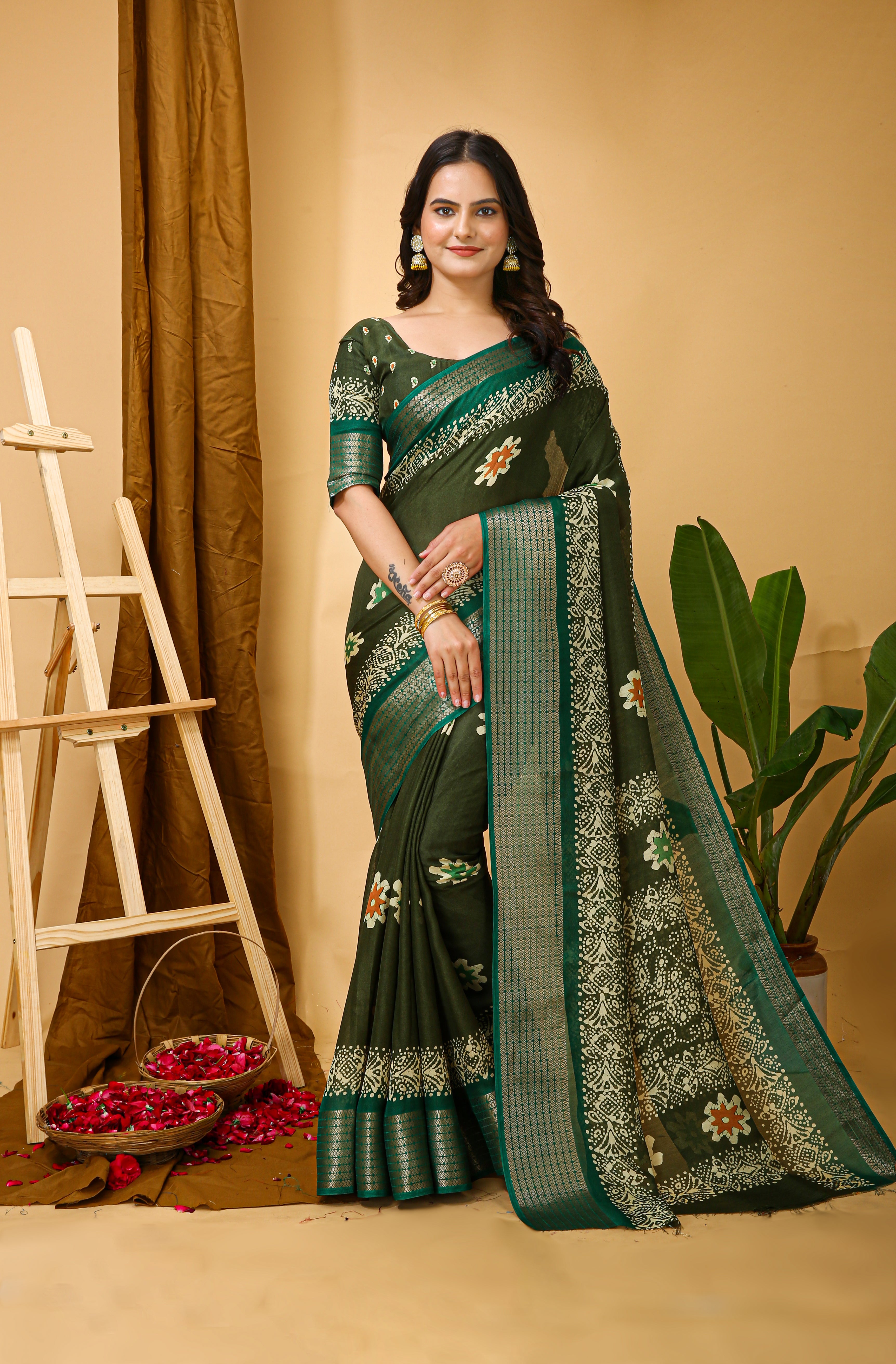 New Enchanting Fancy Soft Marshmallow Mehendi Green  Saree With Unstiched Blouse