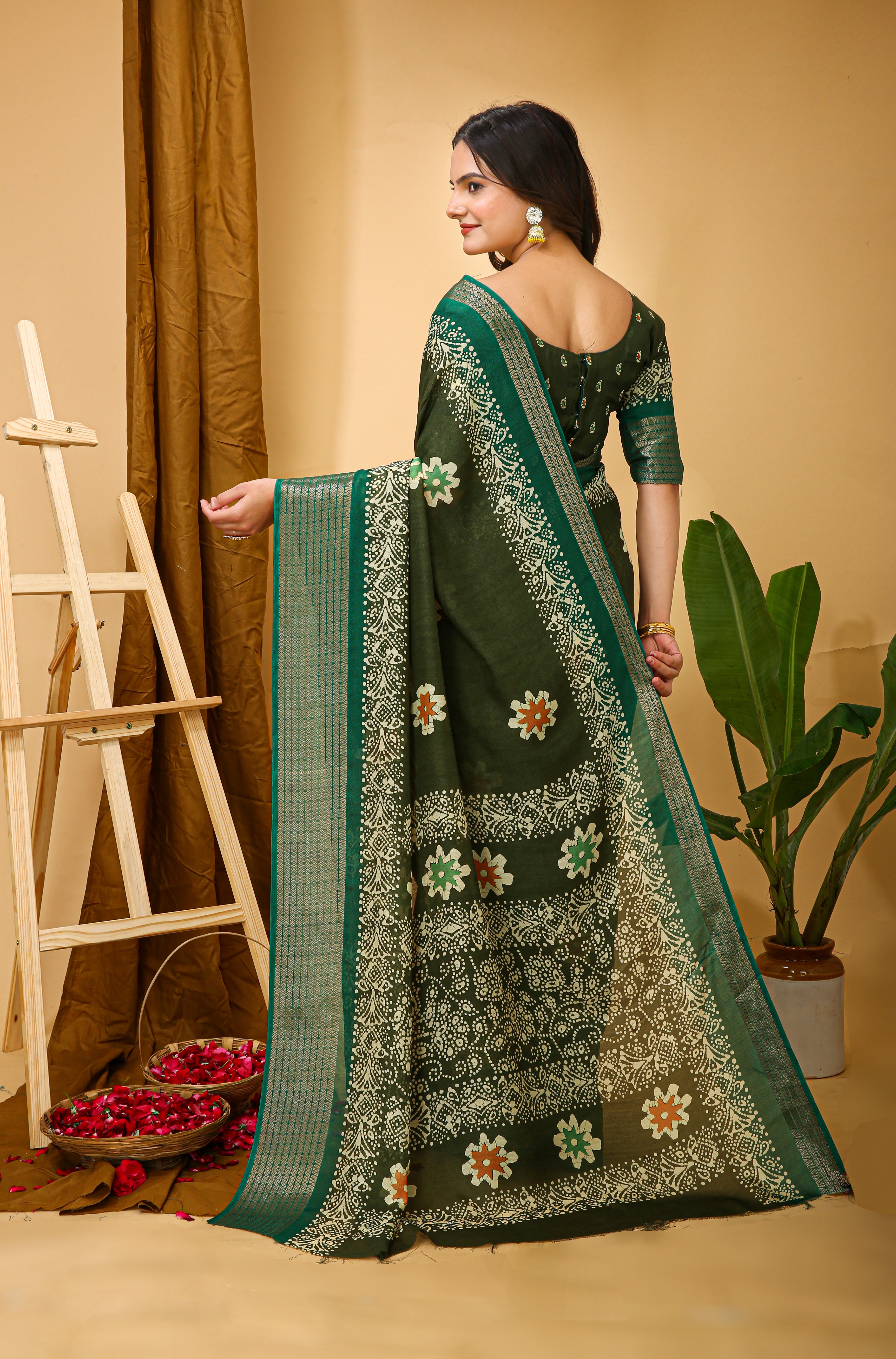 New Enchanting Fancy Soft Marshmallow Mehendi Green  Saree With Unstiched Blouse