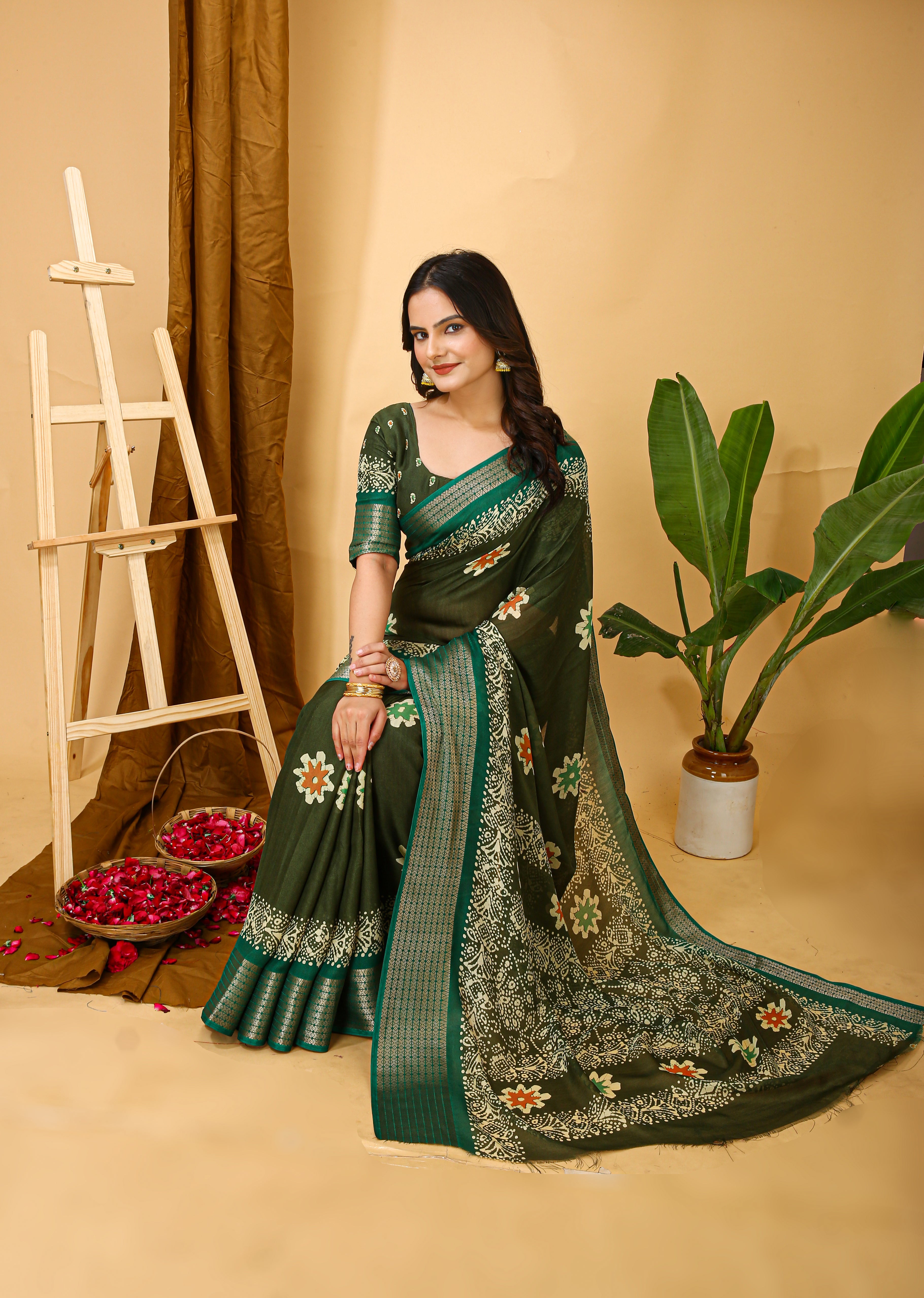 New Enchanting Fancy Soft Marshmallow Mehendi Green  Saree With Unstiched Blouse