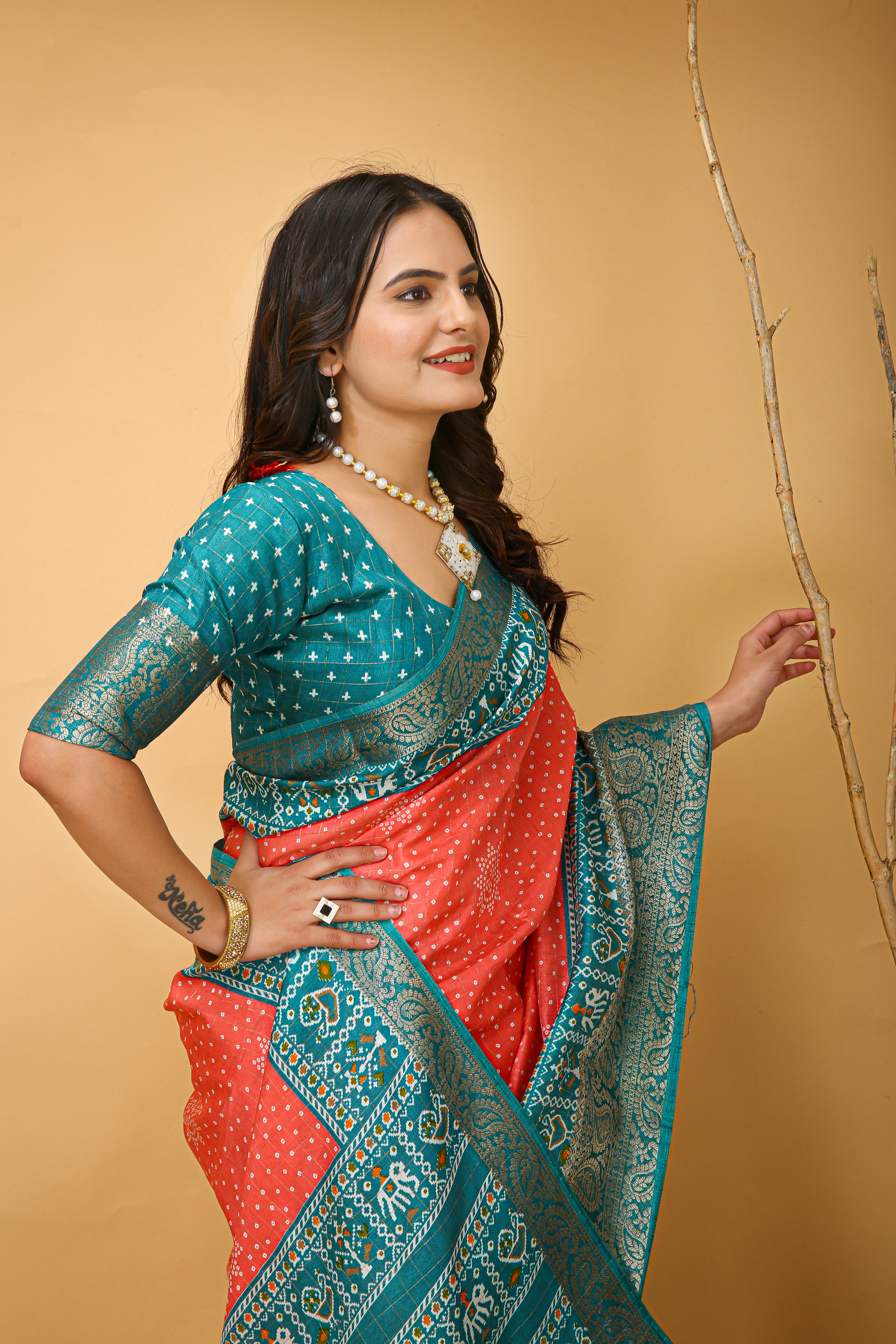 New Enchanting soft cotton Bandhani Printed Light Orange Saree With Unstiched Blouse