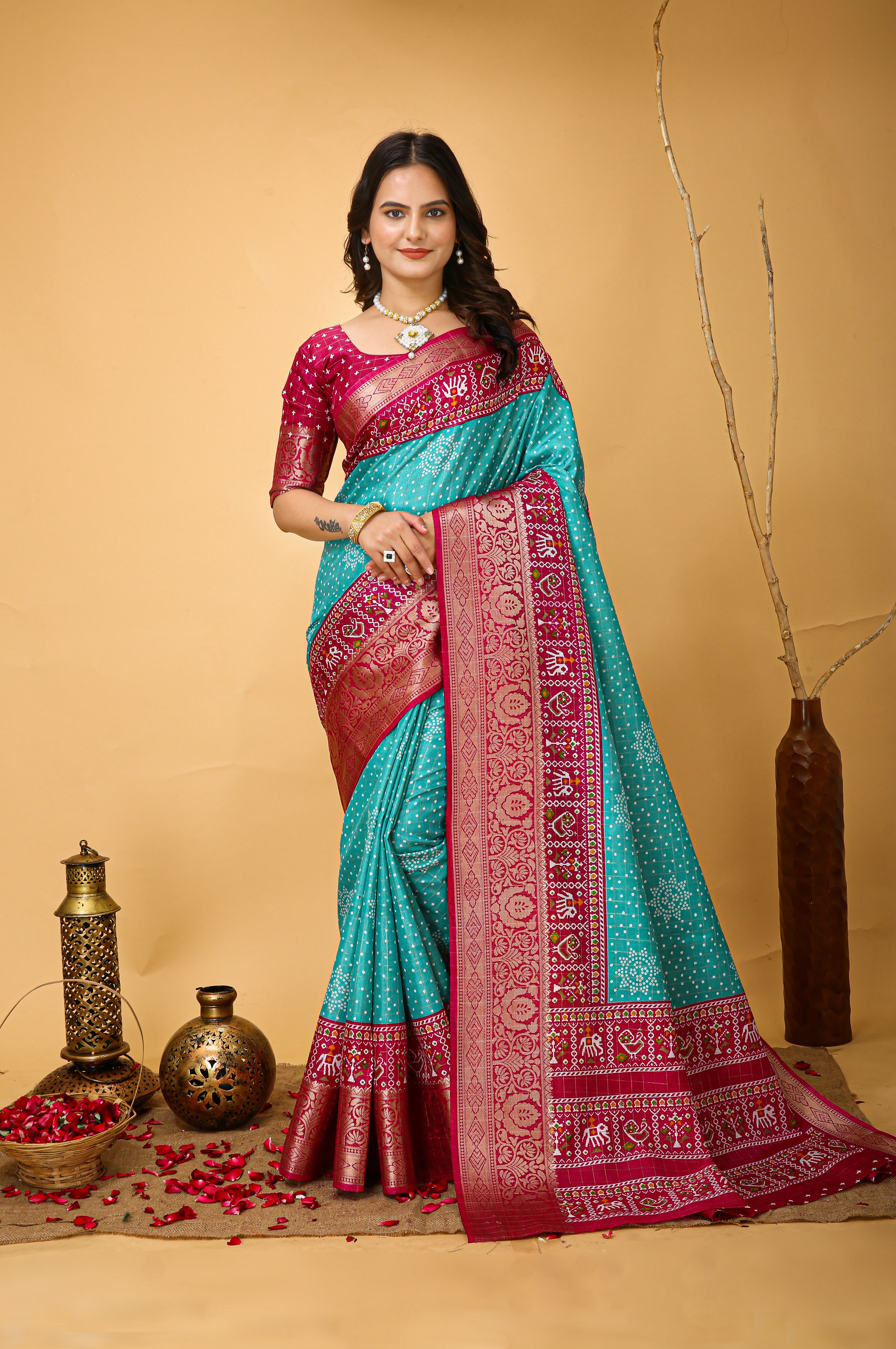 New Enchanting soft cotton Bandhani Printed Light Teal Saree With Unstiched Blouse