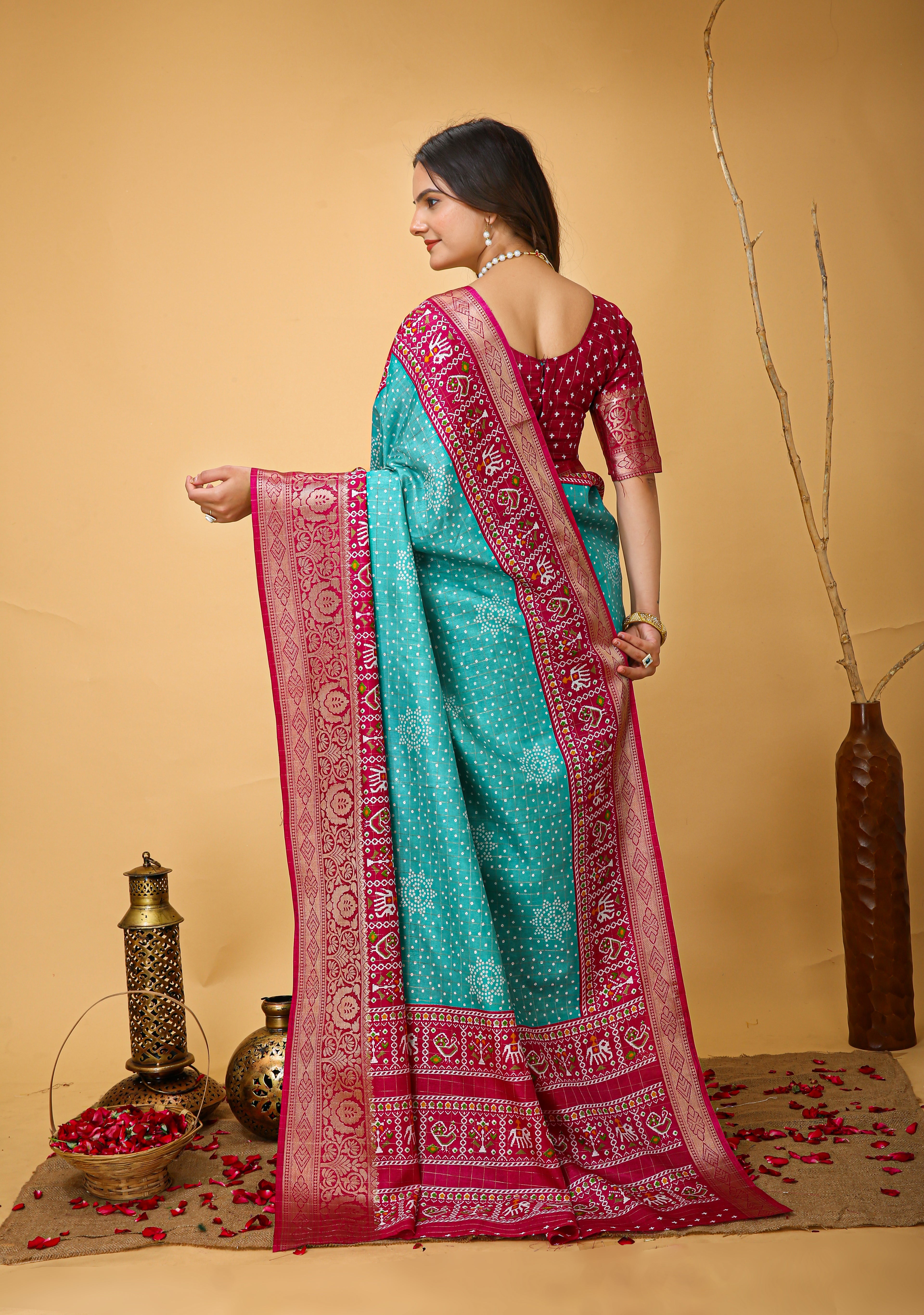 New Enchanting soft cotton Bandhani Printed Light Teal Saree With Unstiched Blouse