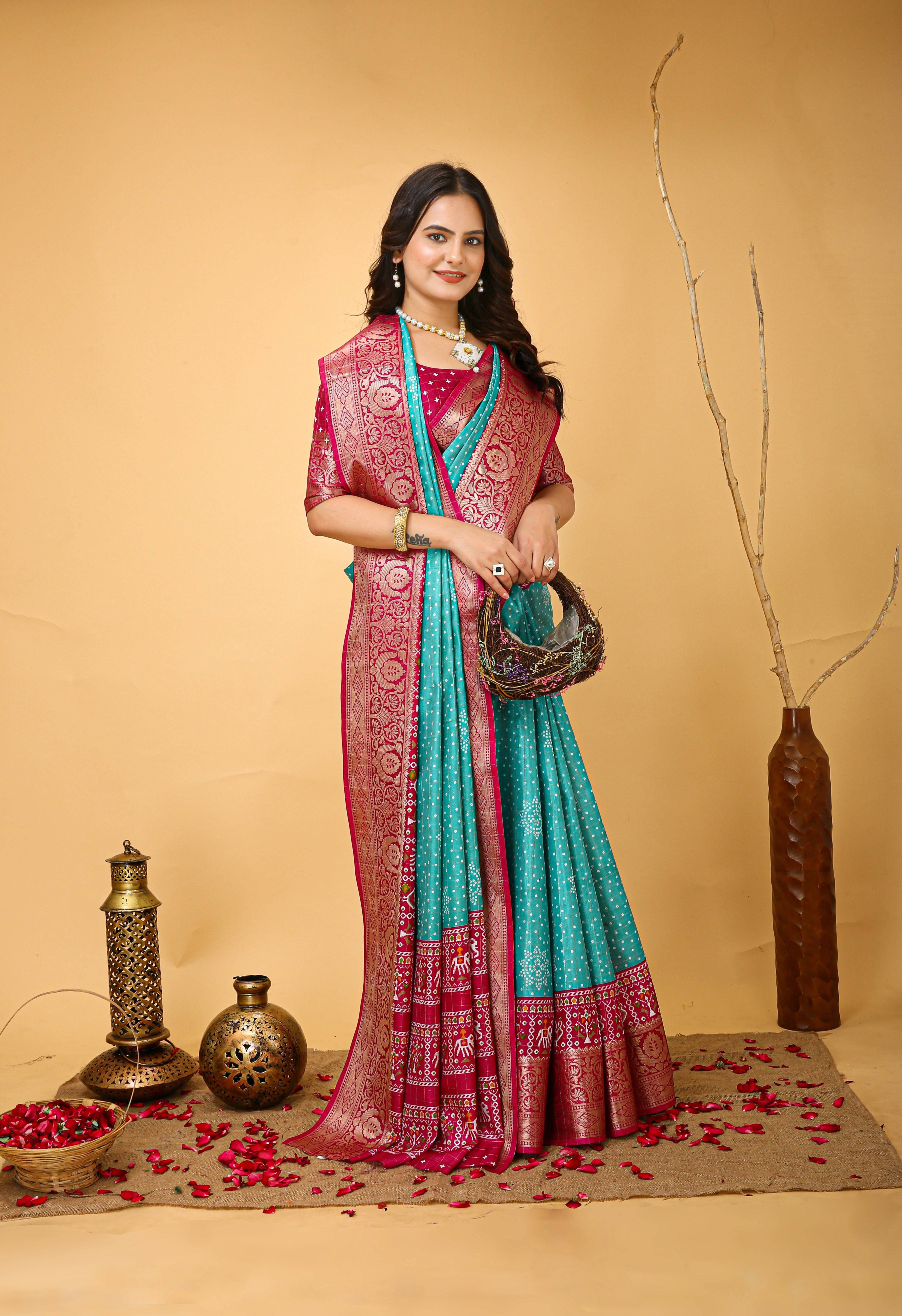 New Enchanting soft cotton Bandhani Printed Light Teal Saree With Unstiched Blouse