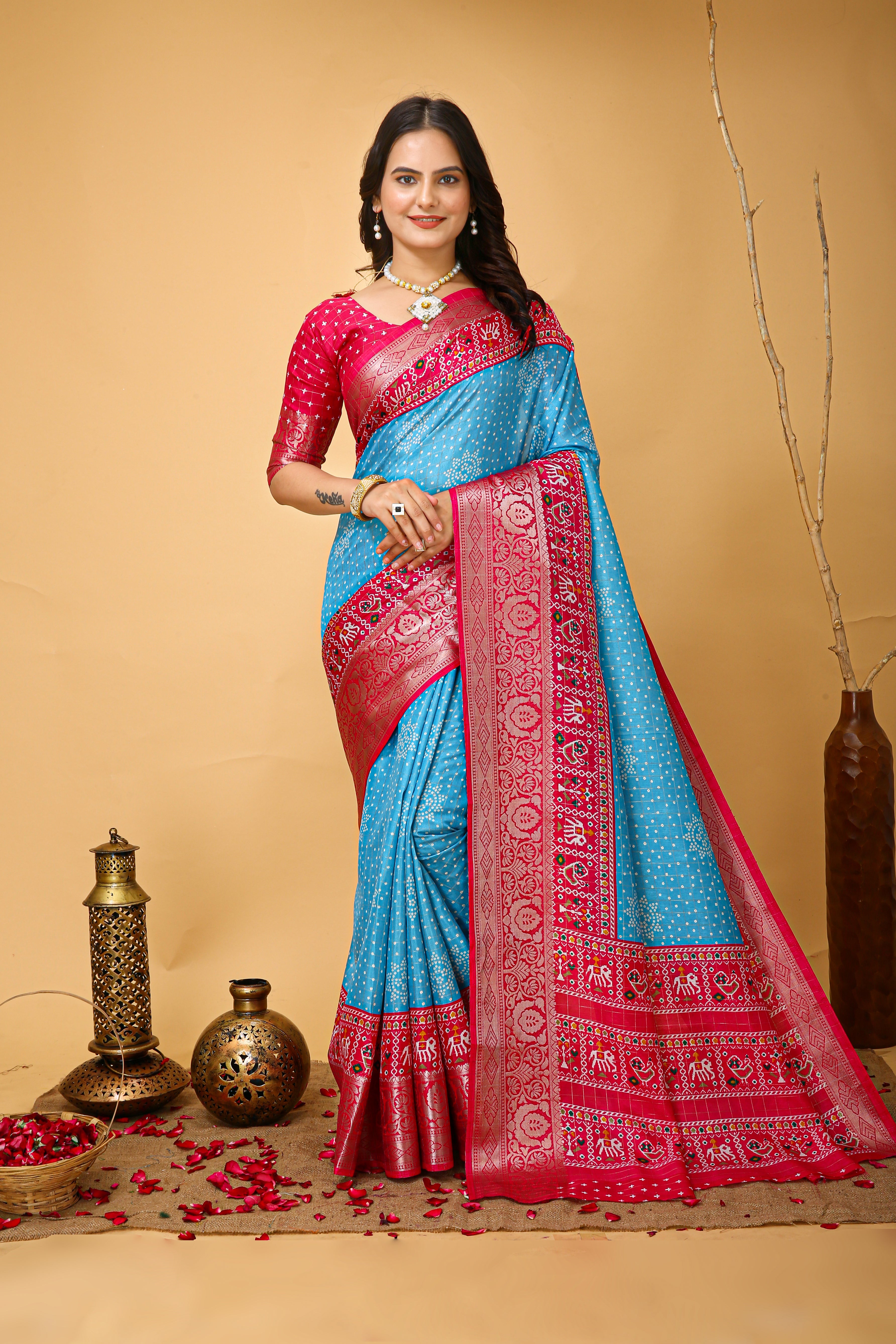 New Enchanting soft cotton Bandhani Printed Light Teal Saree With Unstiched Blouse