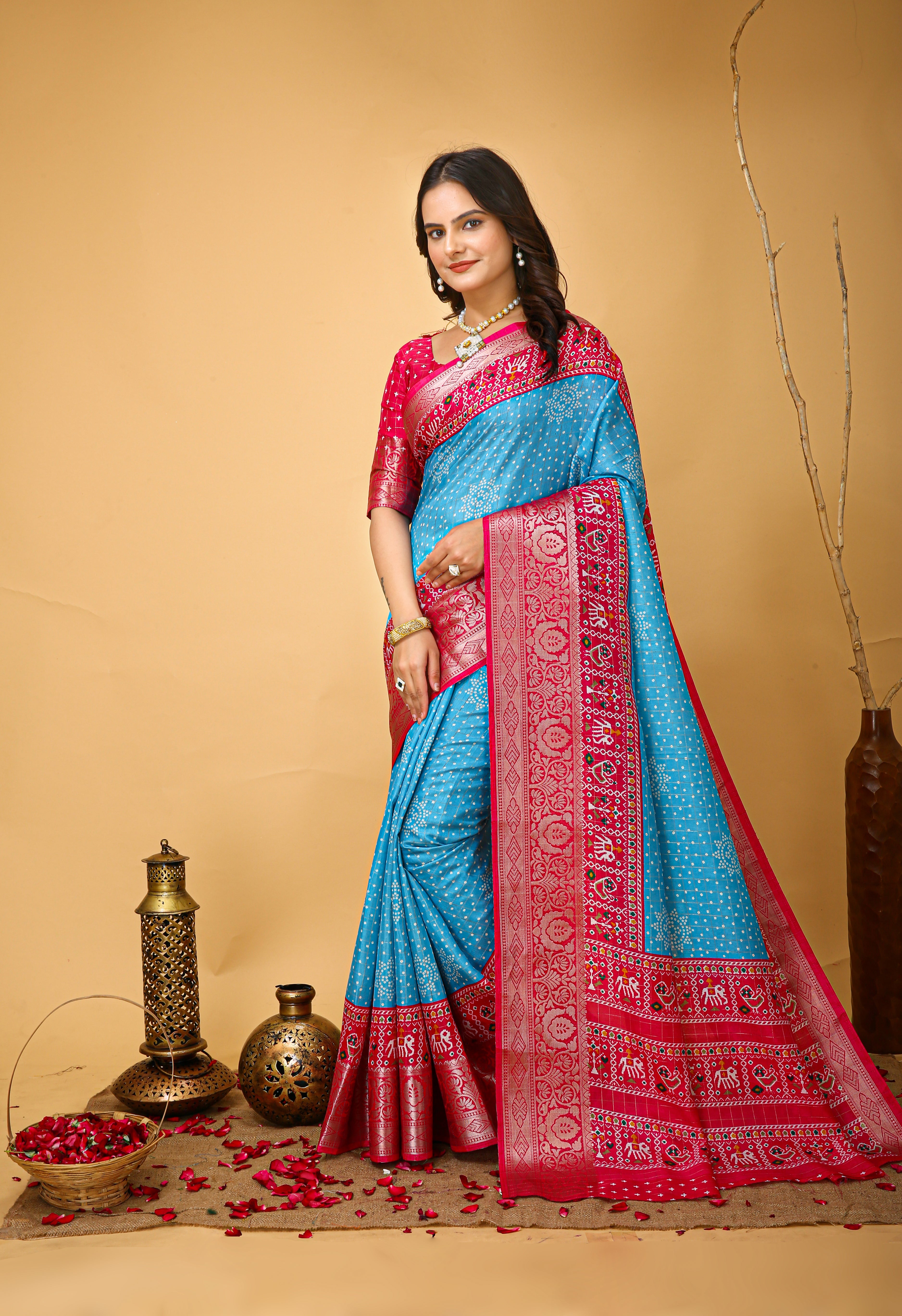 New Enchanting soft cotton Bandhani Printed Light Teal Saree With Unstiched Blouse