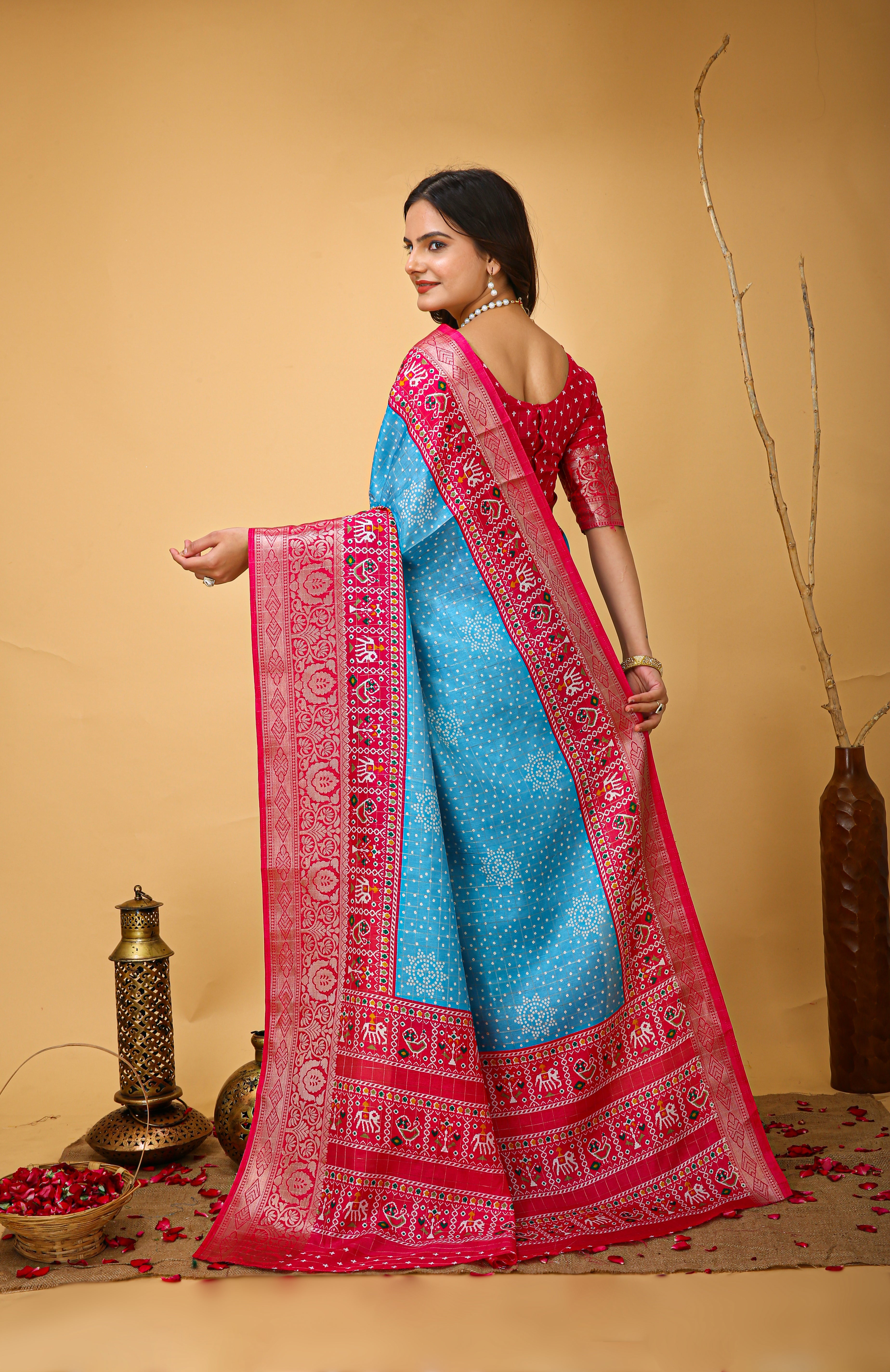 New Enchanting soft cotton Bandhani Printed Light Teal Saree With Unstiched Blouse