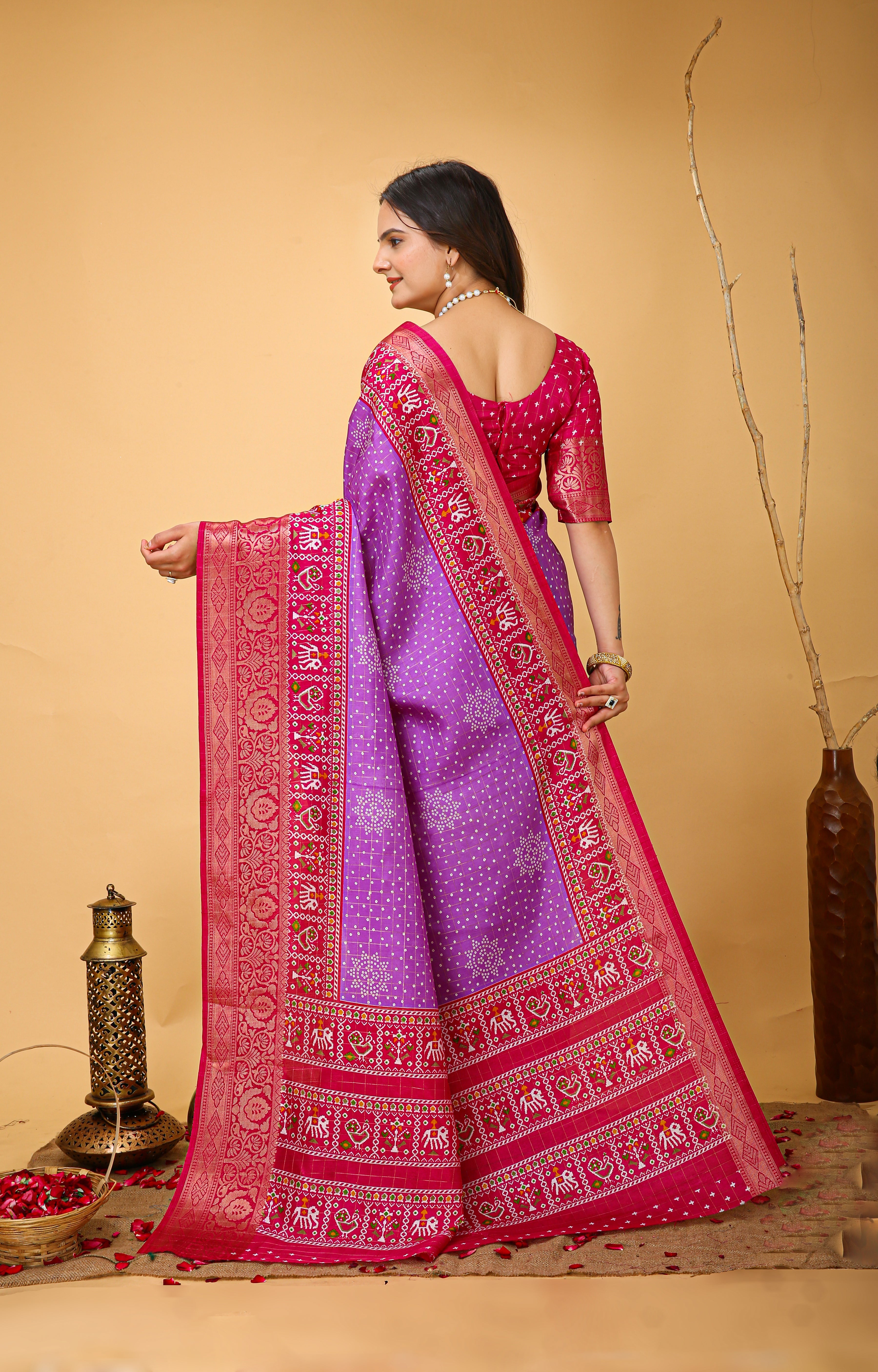 New Enchanting soft cotton Bandhani Printed Dark Purple Saree With Unstiched Blouse