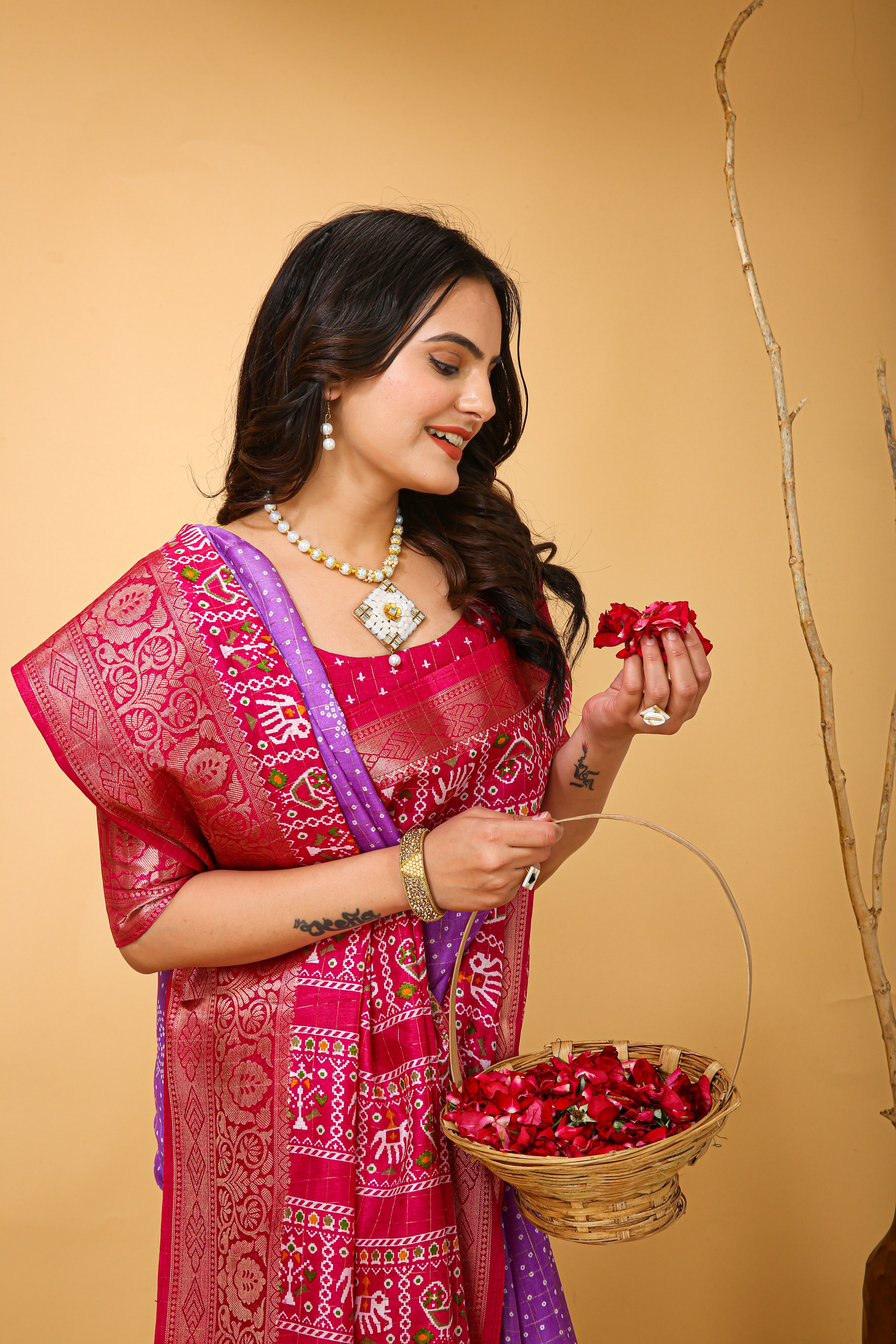 New Enchanting soft cotton Bandhani Printed Dark Purple Saree With Unstiched Blouse