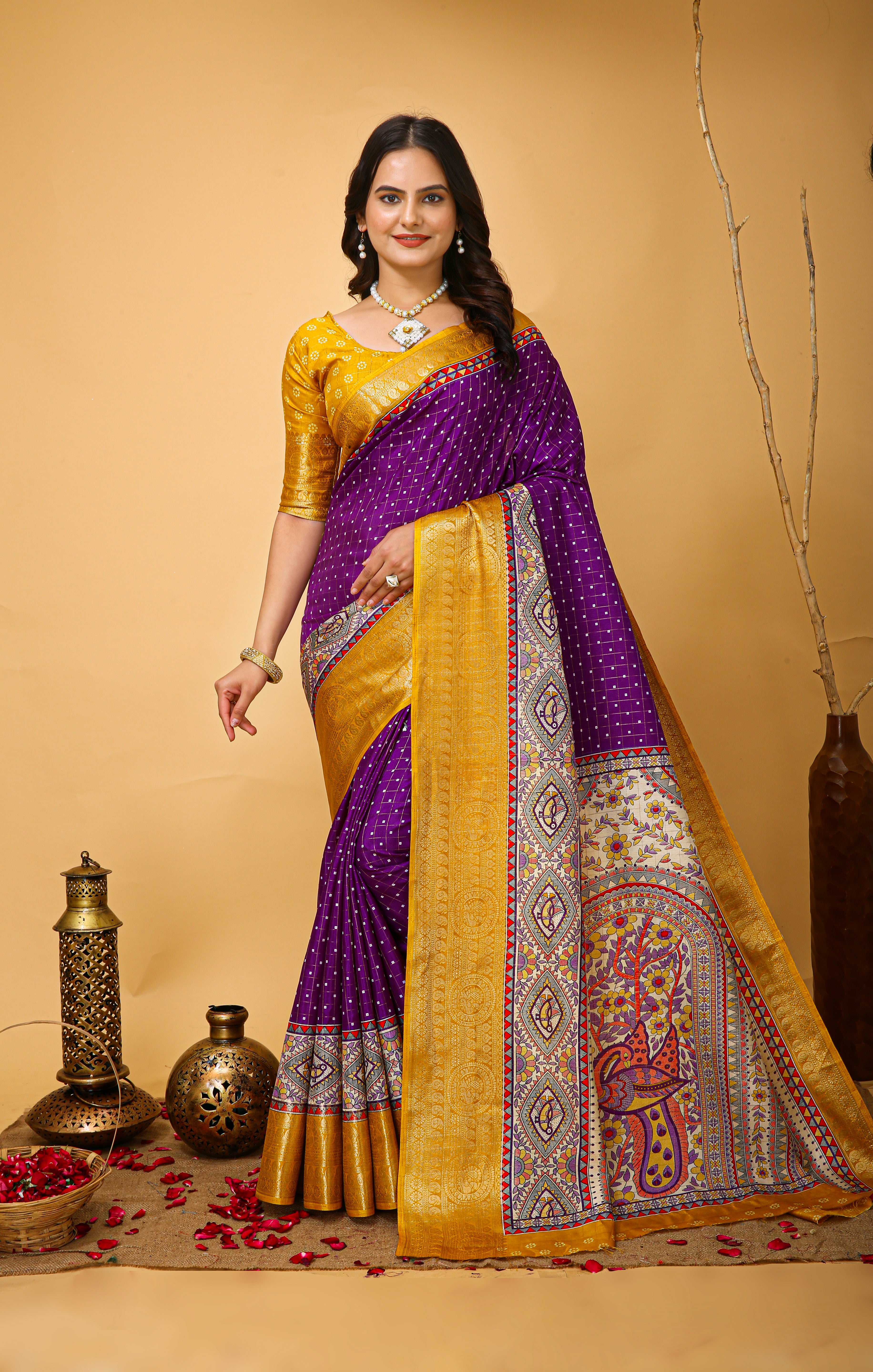 New Enchanting soft cotton Dot Printed Violet Saree With Unstiched Blouse