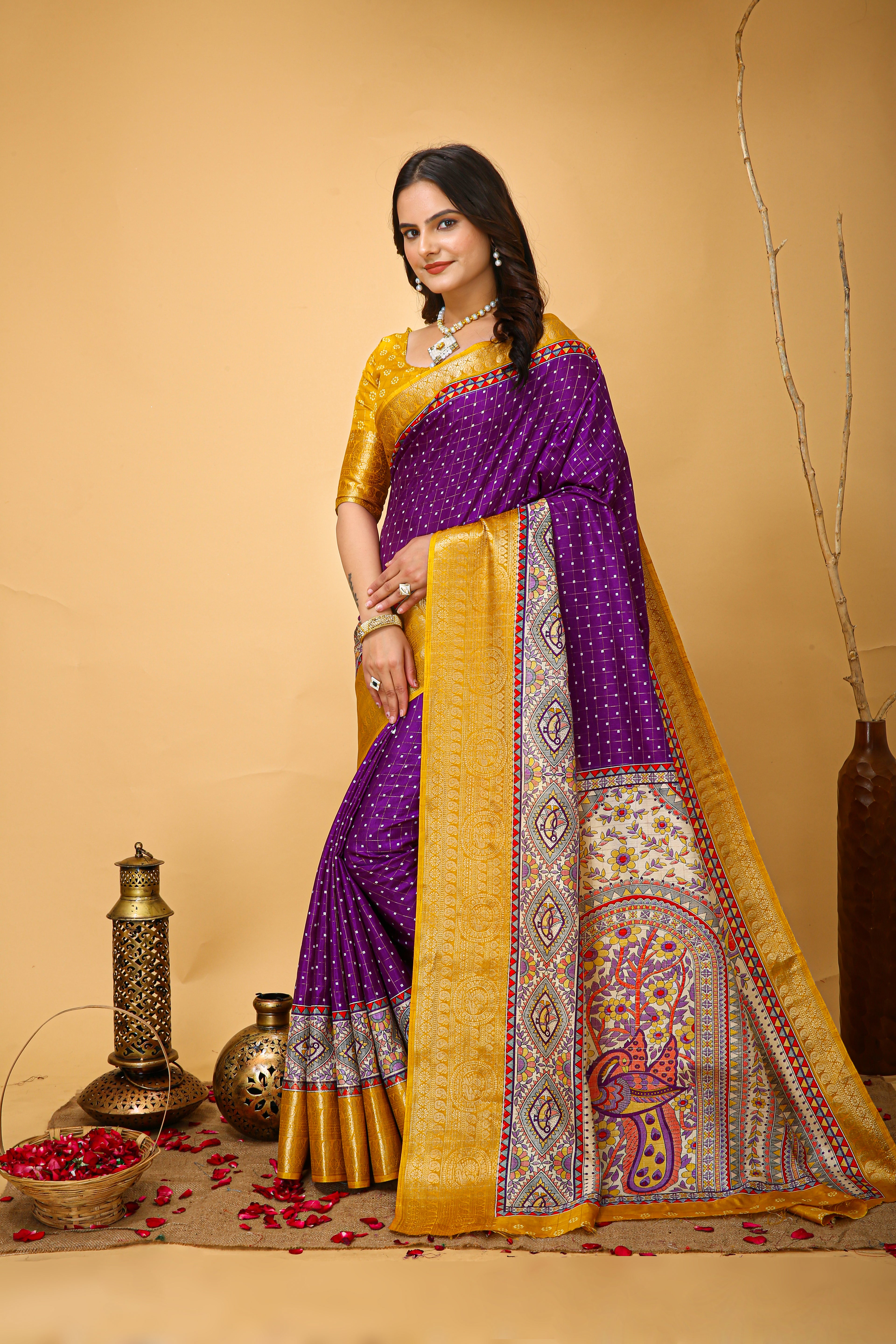 New Enchanting soft cotton Dot Printed Violet Saree With Unstiched Blouse