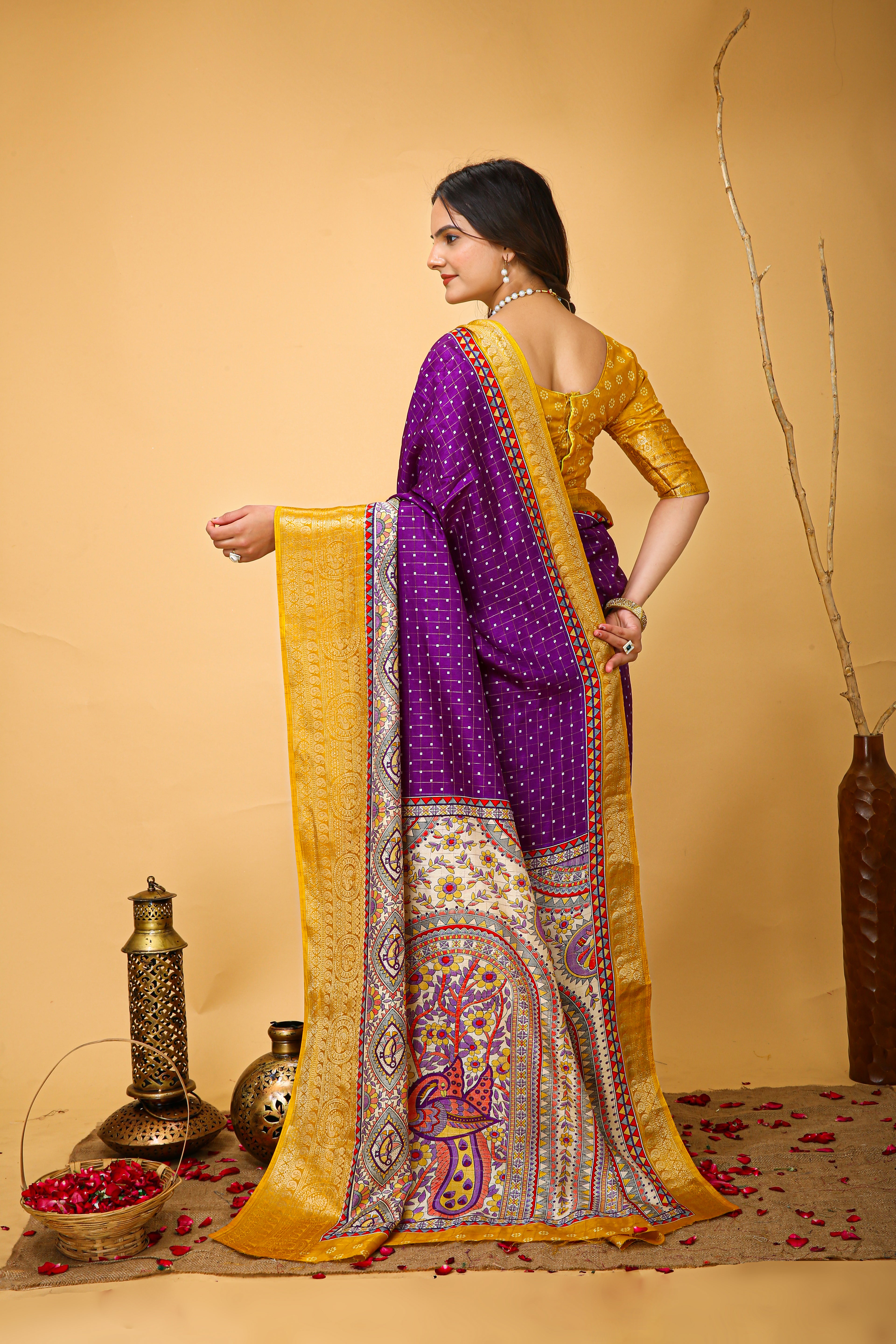 New Enchanting soft cotton Dot Printed Violet Saree With Unstiched Blouse