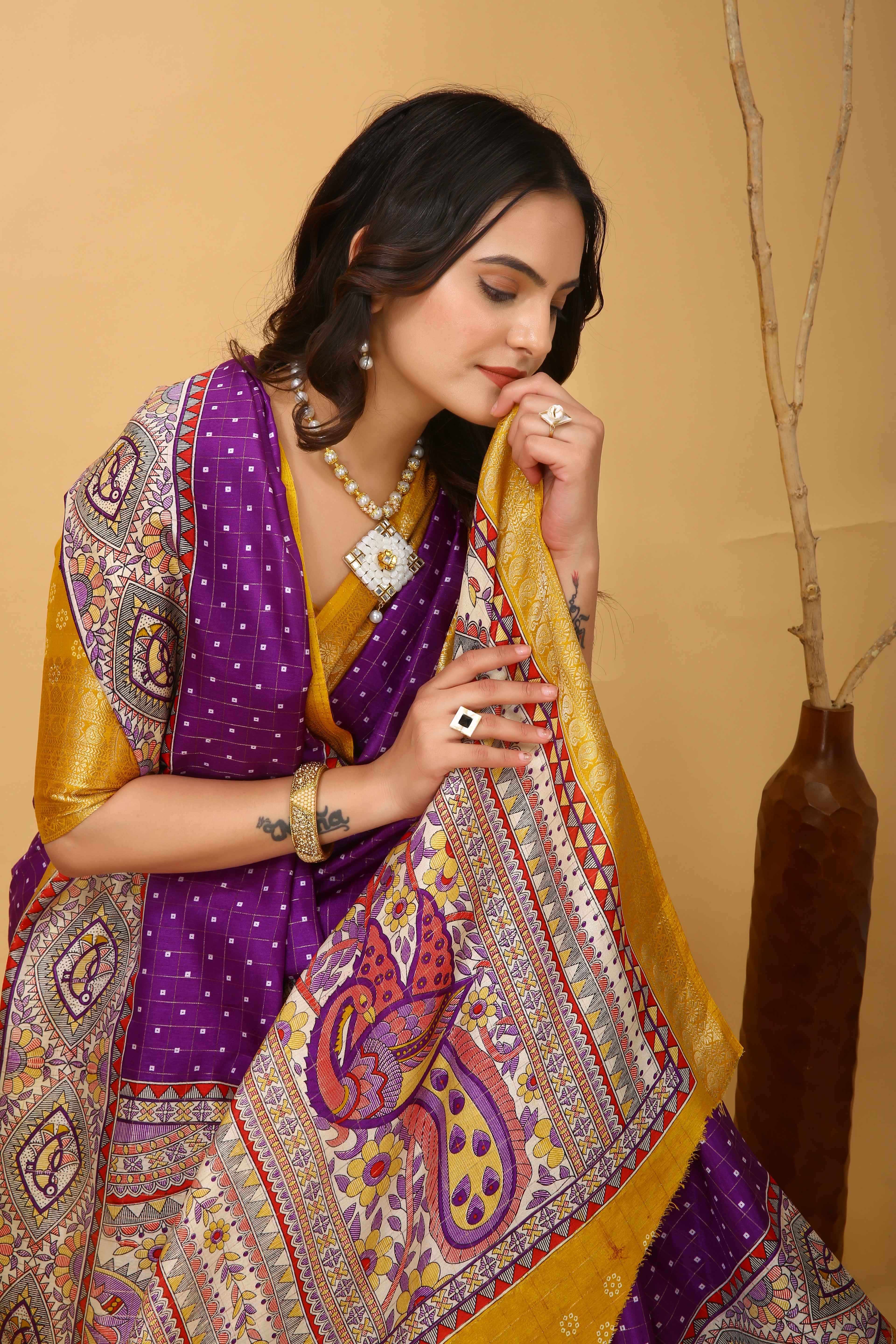 New Enchanting soft cotton Dot Printed Violet Saree With Unstiched Blouse