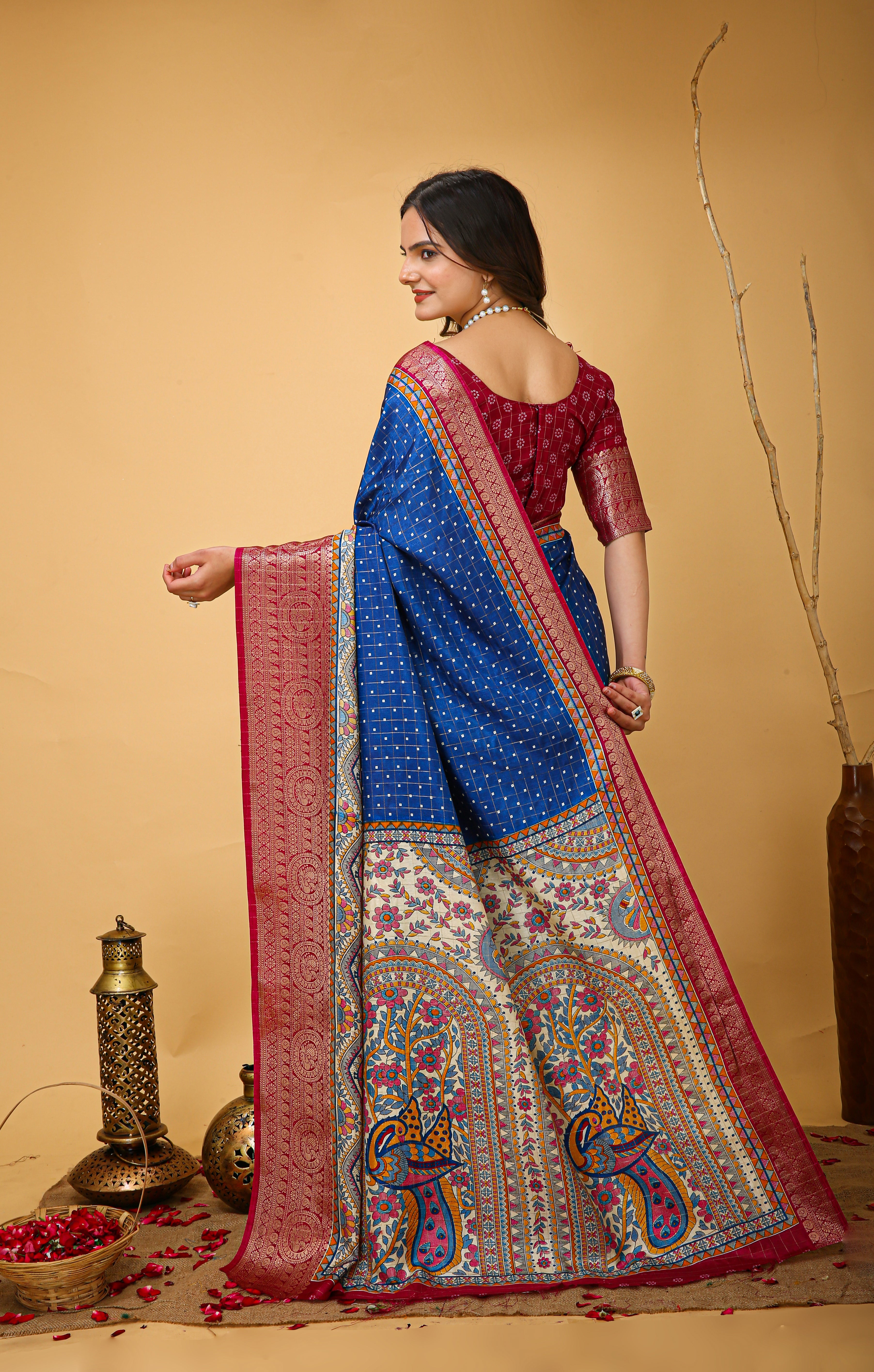 New Enchanting soft cotton Dot Printed Cobalt-Blue Saree With Unstiched Blouse