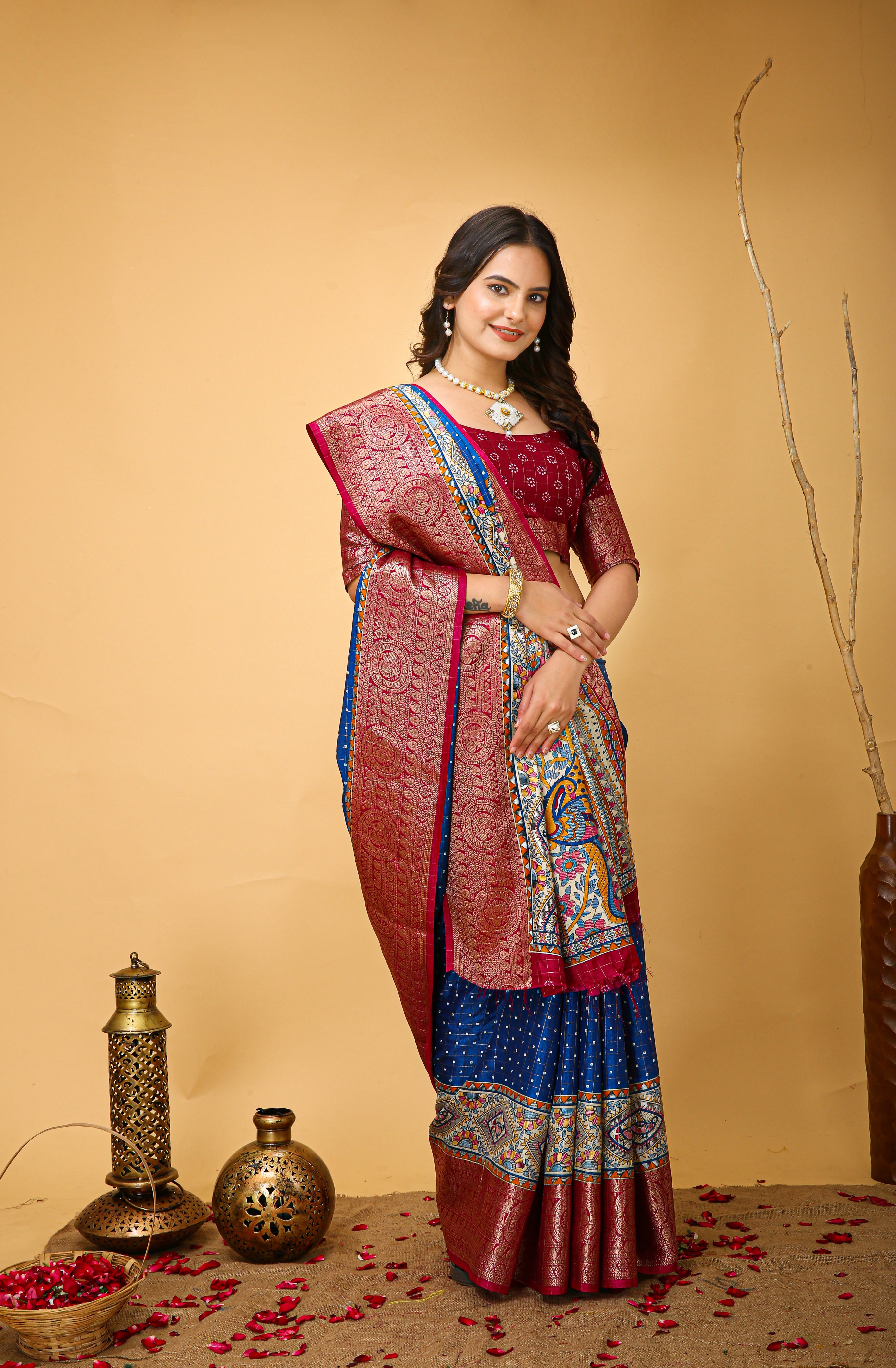 New Enchanting soft cotton Dot Printed Cobalt-Blue Saree With Unstiched Blouse