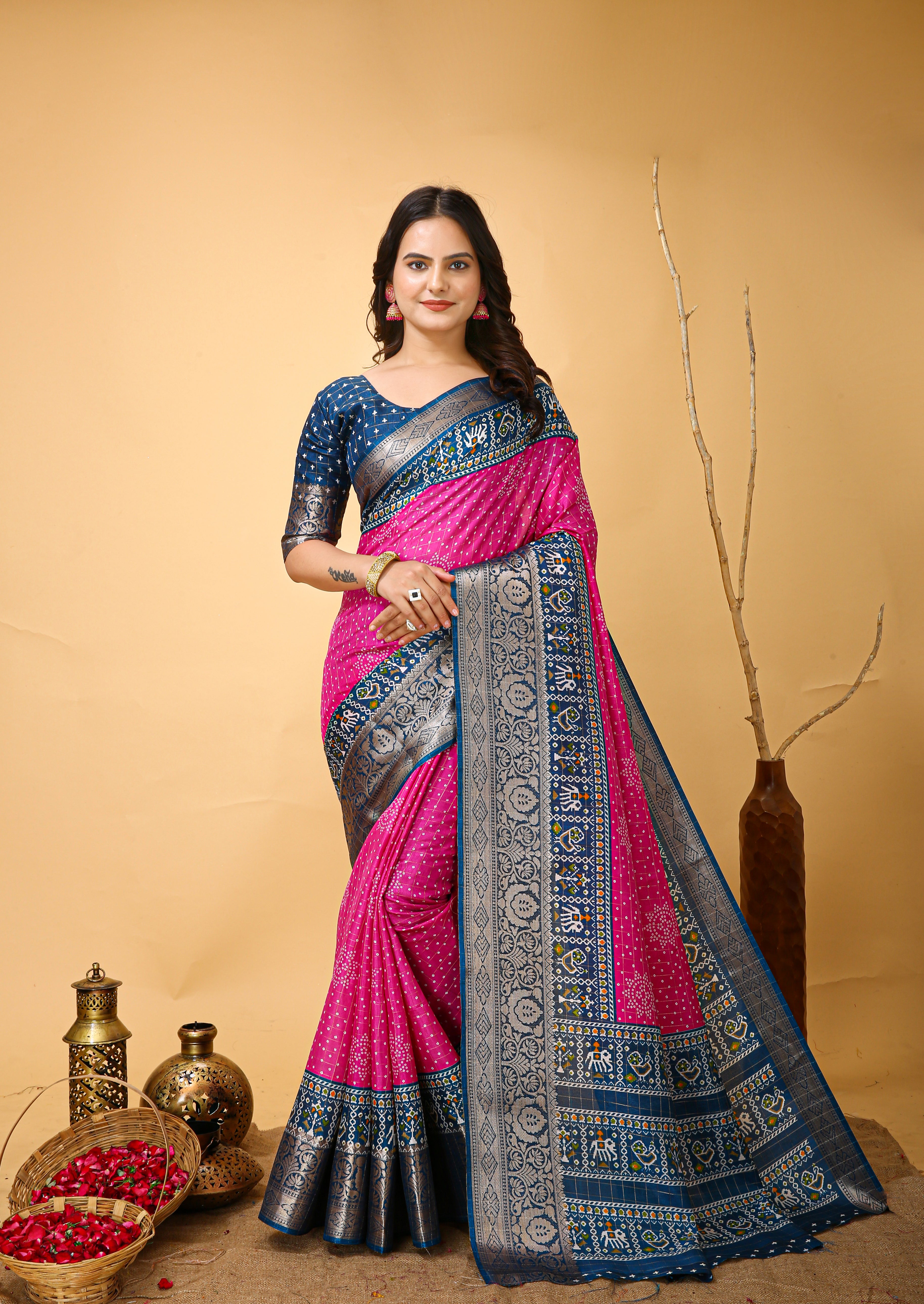 New Enchanting soft cotton Bandhani Printed Magenta Pink Saree With Unstiched Blouse