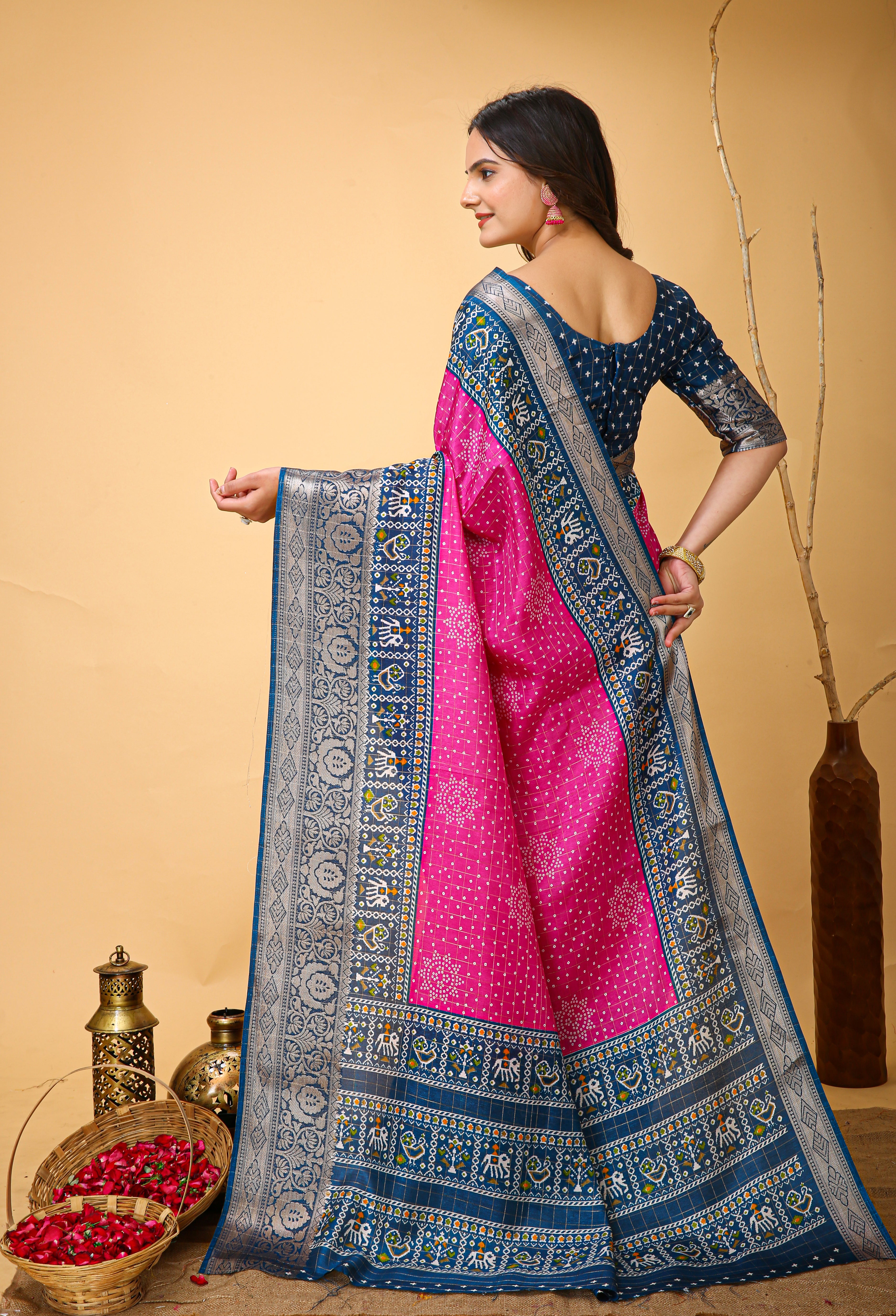 New Enchanting soft cotton Bandhani Printed Magenta Pink Saree With Unstiched Blouse