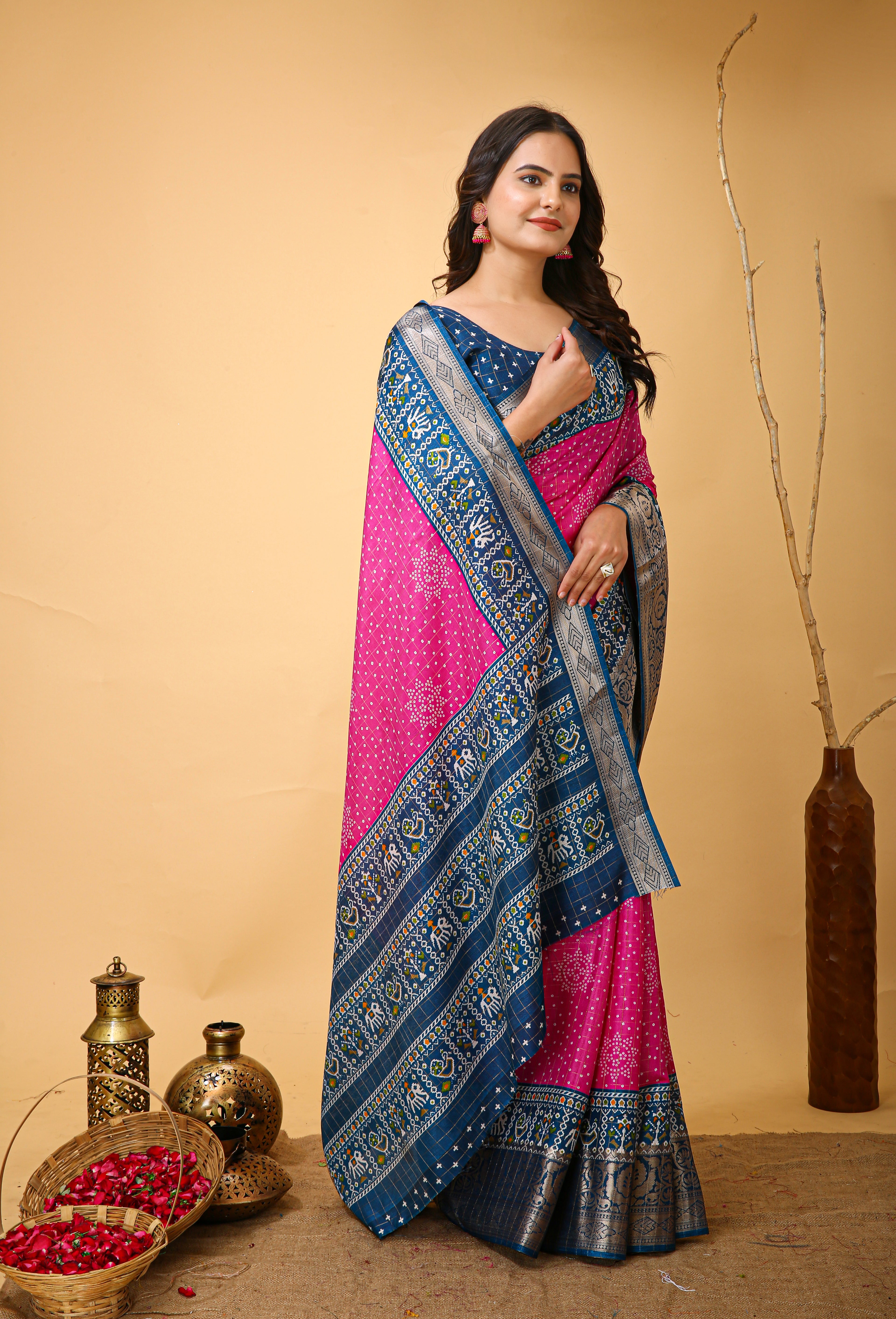 New Enchanting soft cotton Bandhani Printed Magenta Pink Saree With Unstiched Blouse