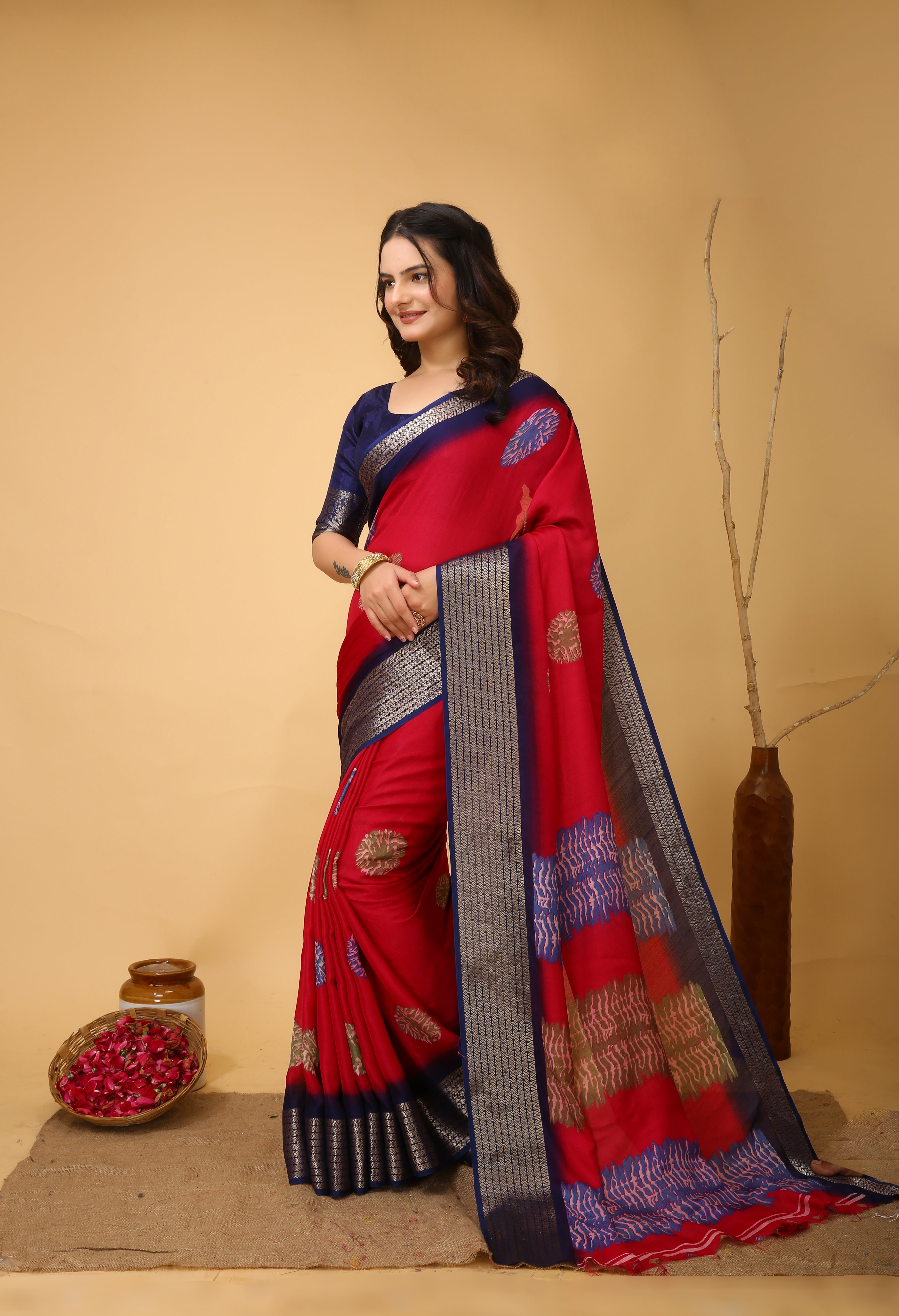 New Fancy Soft Marshmallow Red Saree With Unstiched Blouse