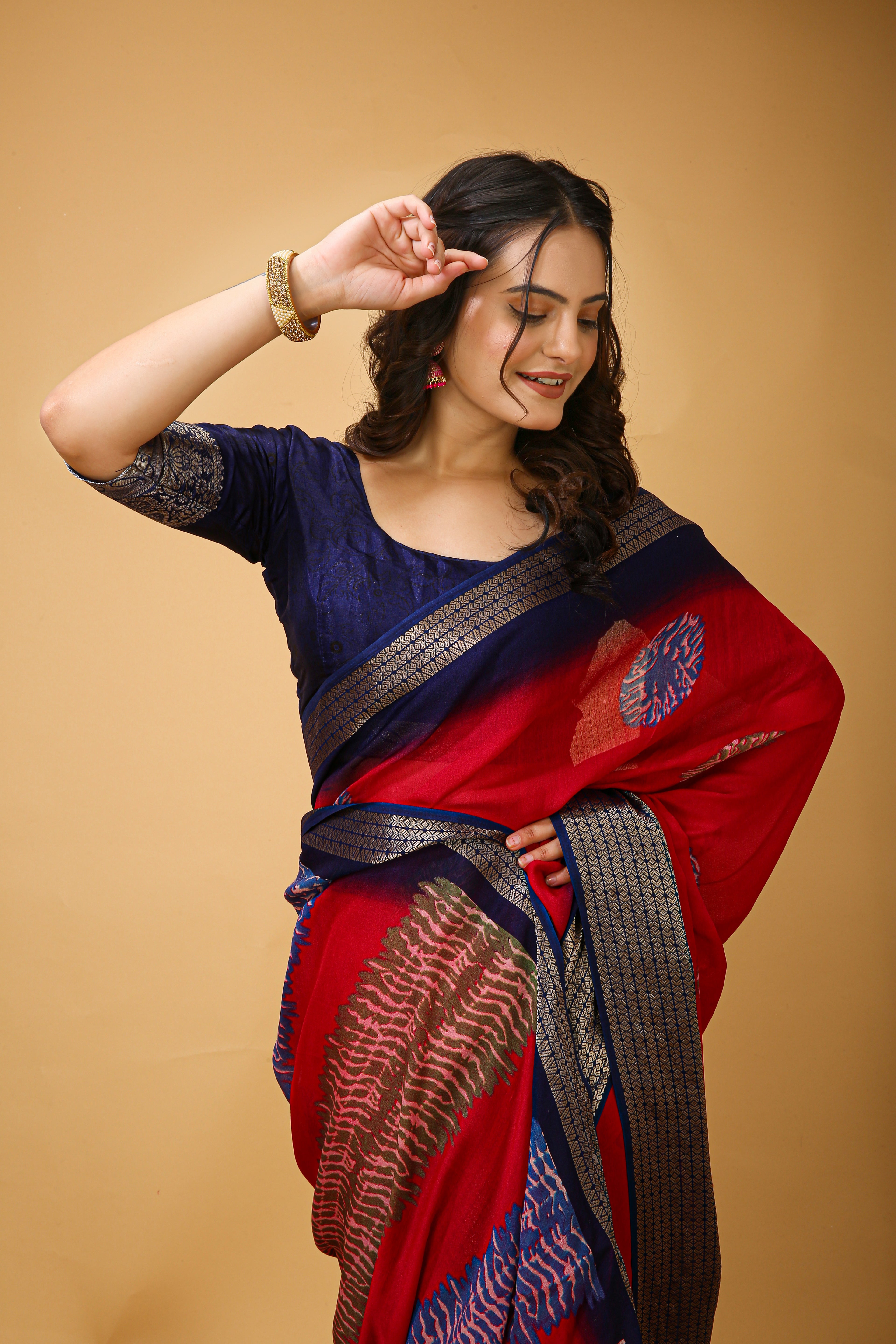 New Fancy Soft Marshmallow Red Saree With Unstiched Blouse