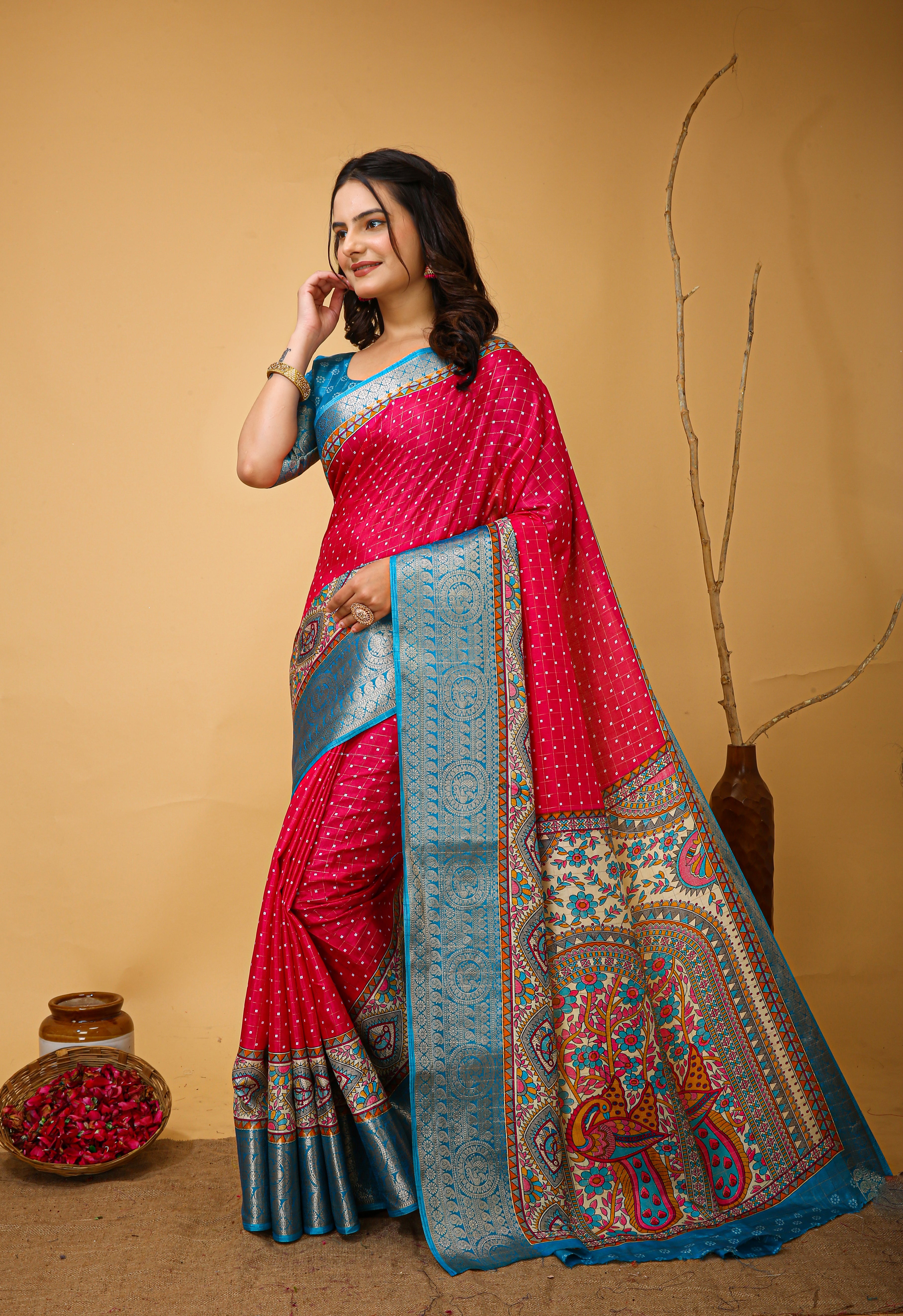 New Enchanting soft cotton  Dot Printed Pink Saree With Unstiched Blouse