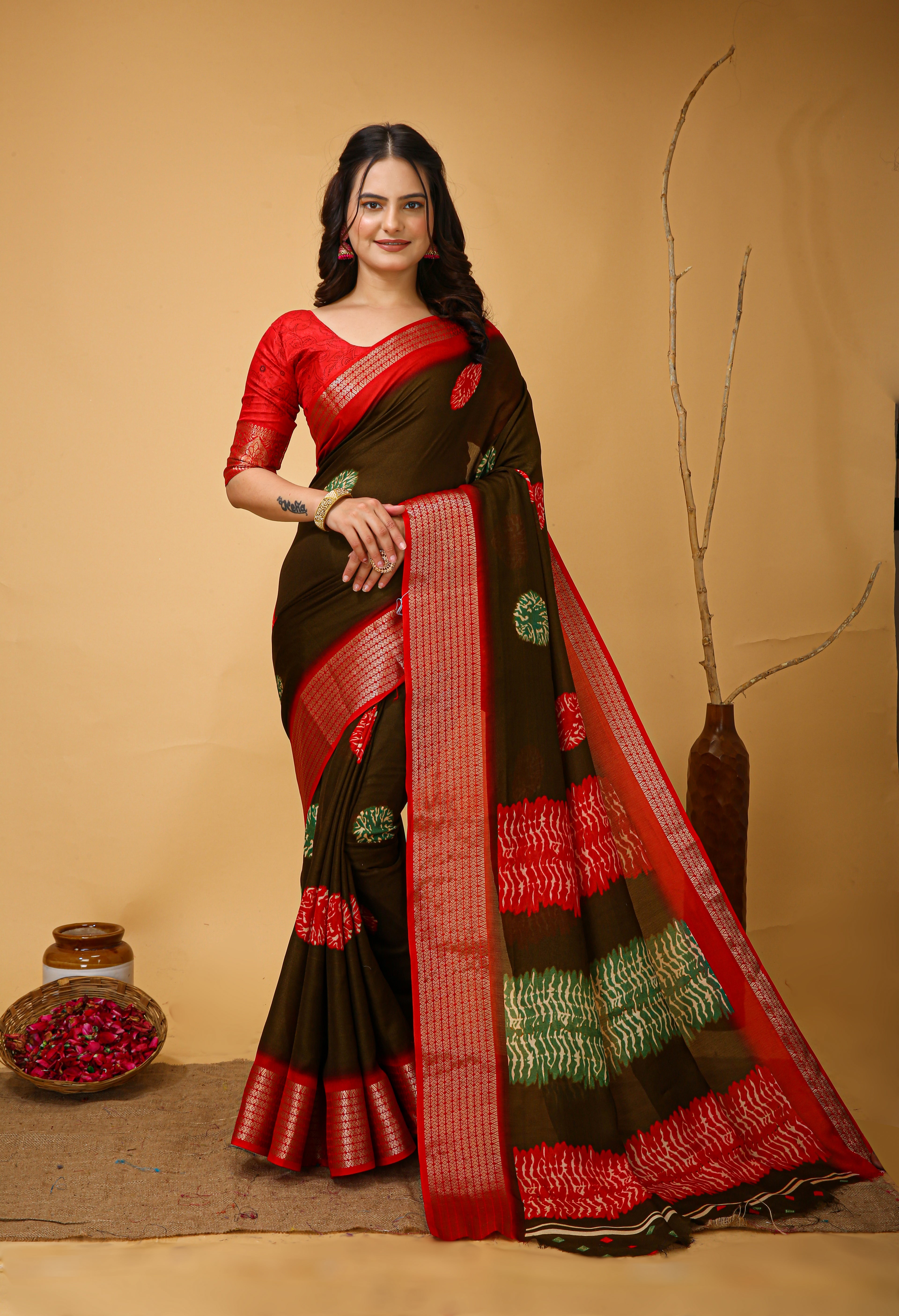 New Fancy Soft Marshmallow Brown Saree With Unstiched Blouse