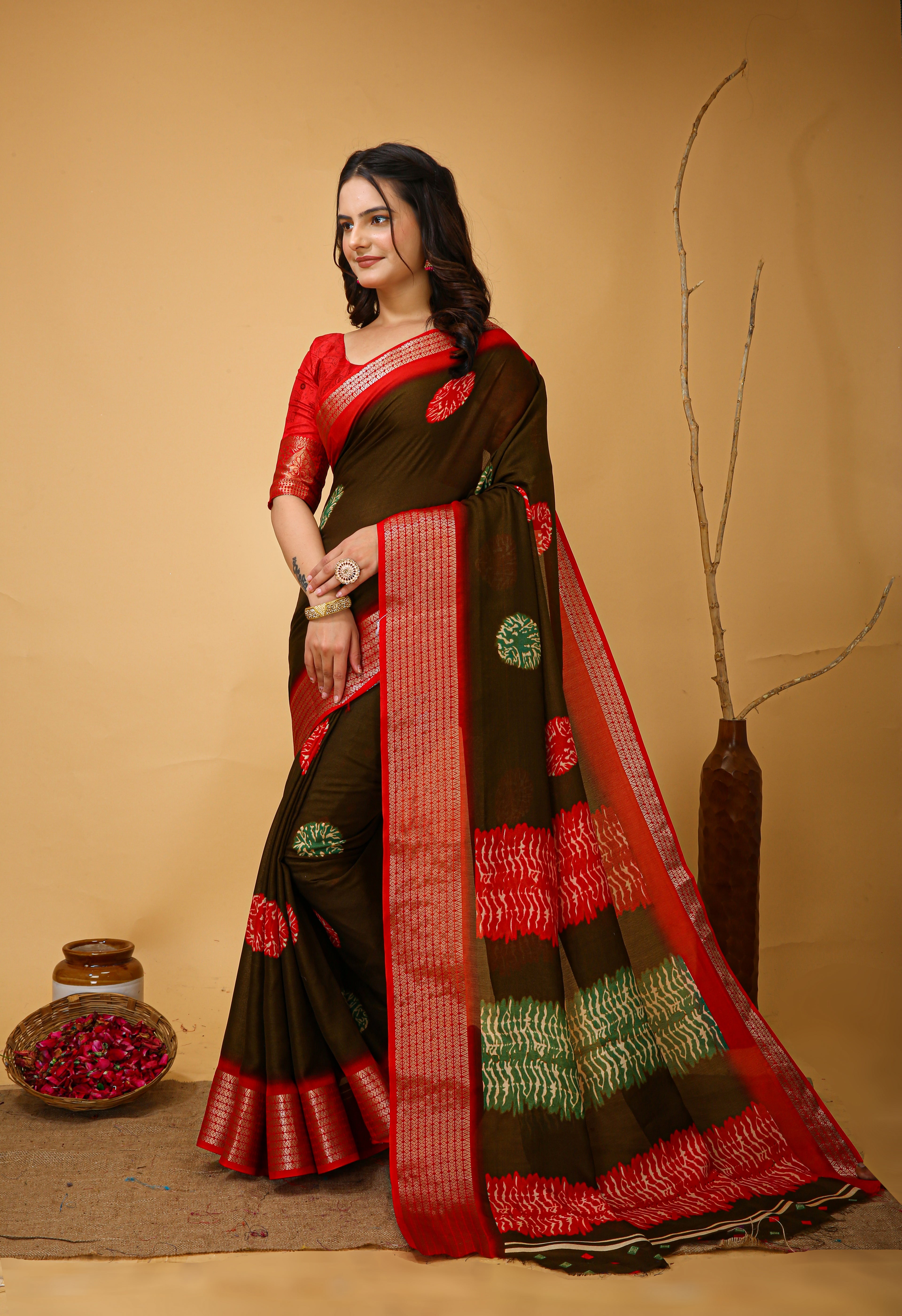 New Fancy Soft Marshmallow Brown Saree With Unstiched Blouse