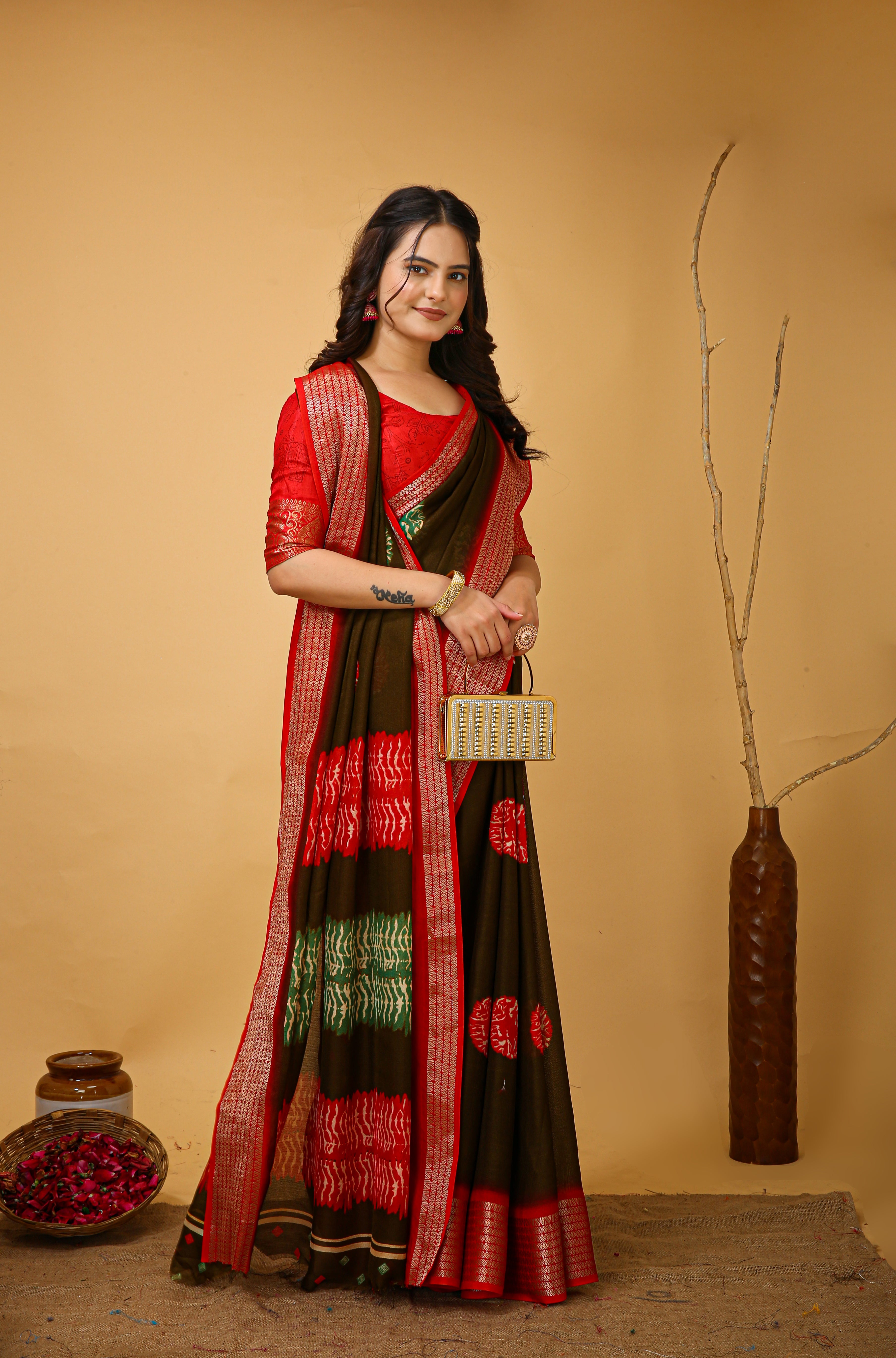 New Fancy Soft Marshmallow Brown Saree With Unstiched Blouse
